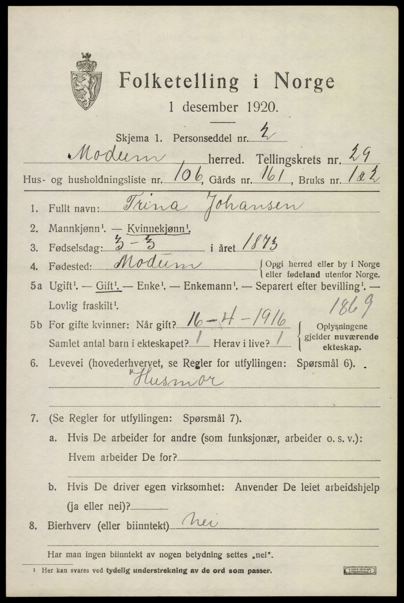 SAKO, 1920 census for Modum, 1920, p. 27635