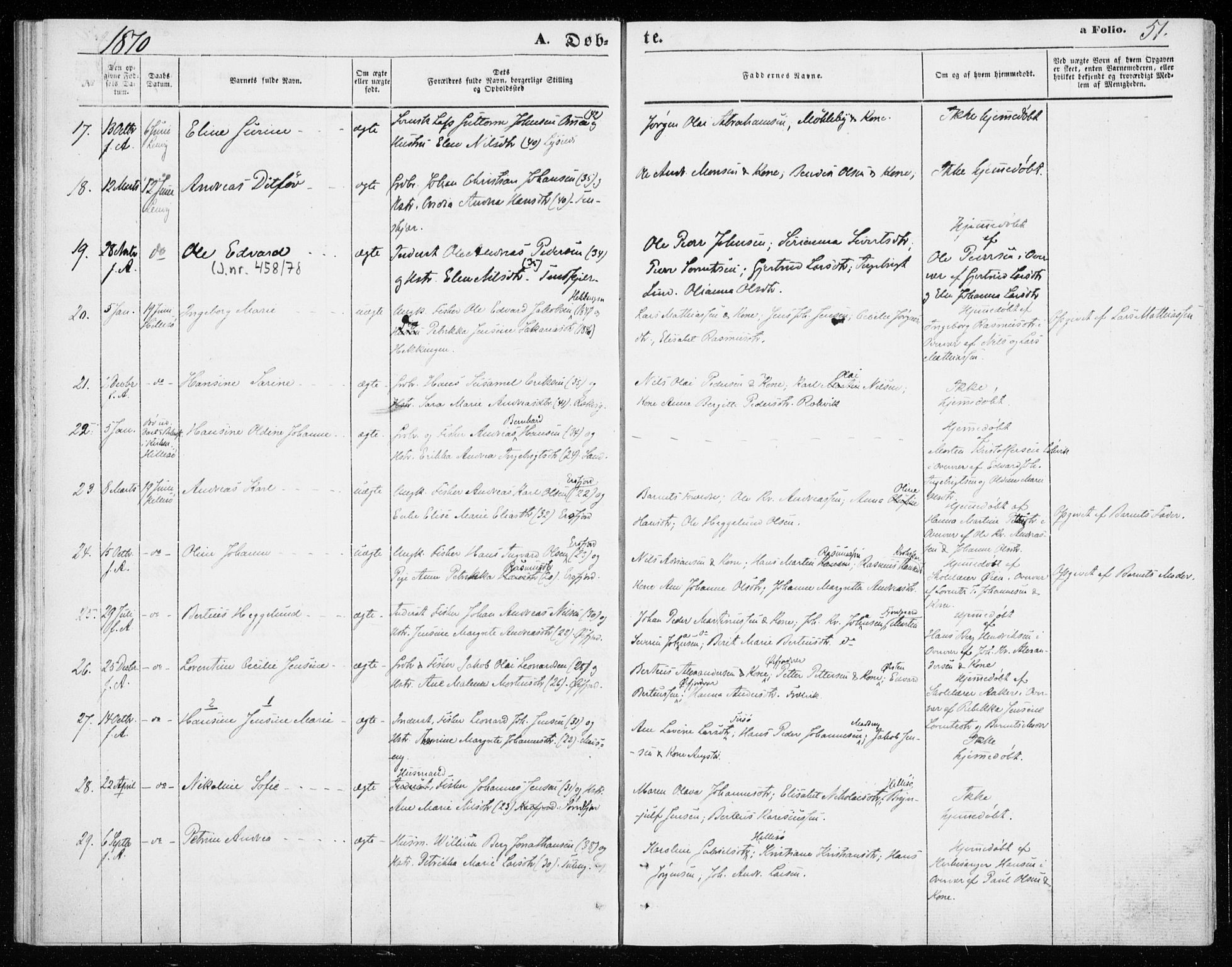 Lenvik sokneprestembete, SATØ/S-1310/H/Ha/Haa/L0009kirke: Parish register (official) no. 9, 1866-1873, p. 51