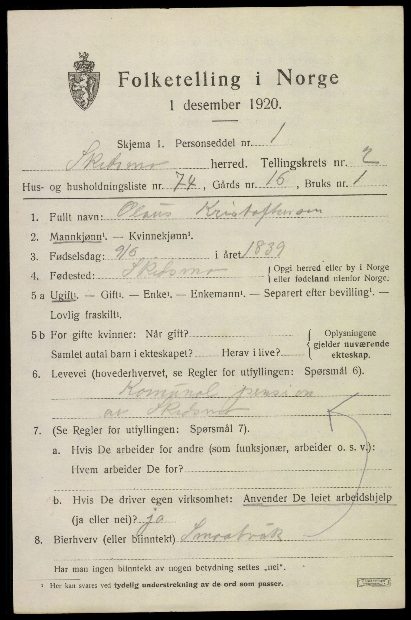 SAO, 1920 census for Skedsmo, 1920, p. 3577
