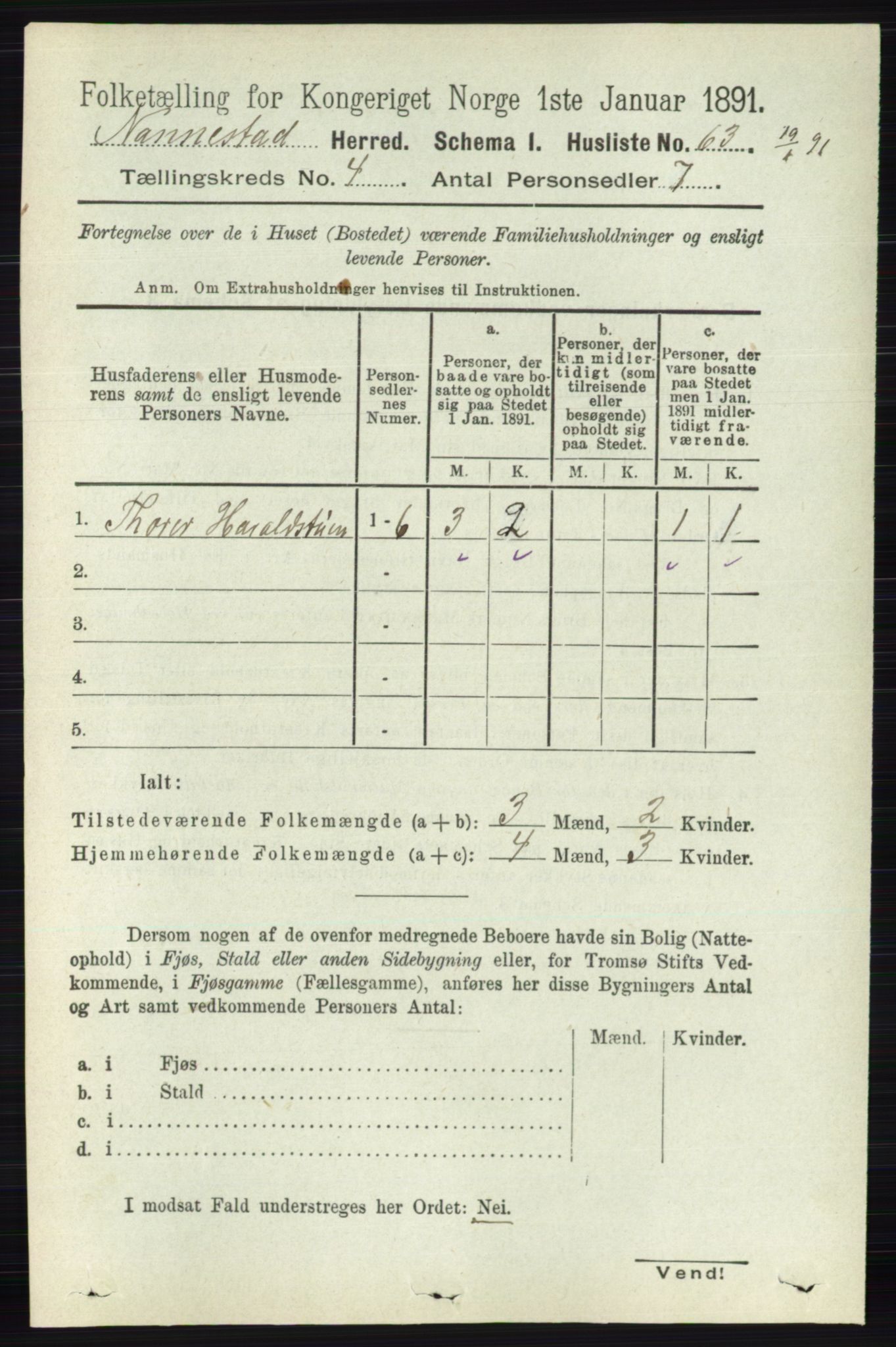 RA, 1891 census for 0238 Nannestad, 1891, p. 2043