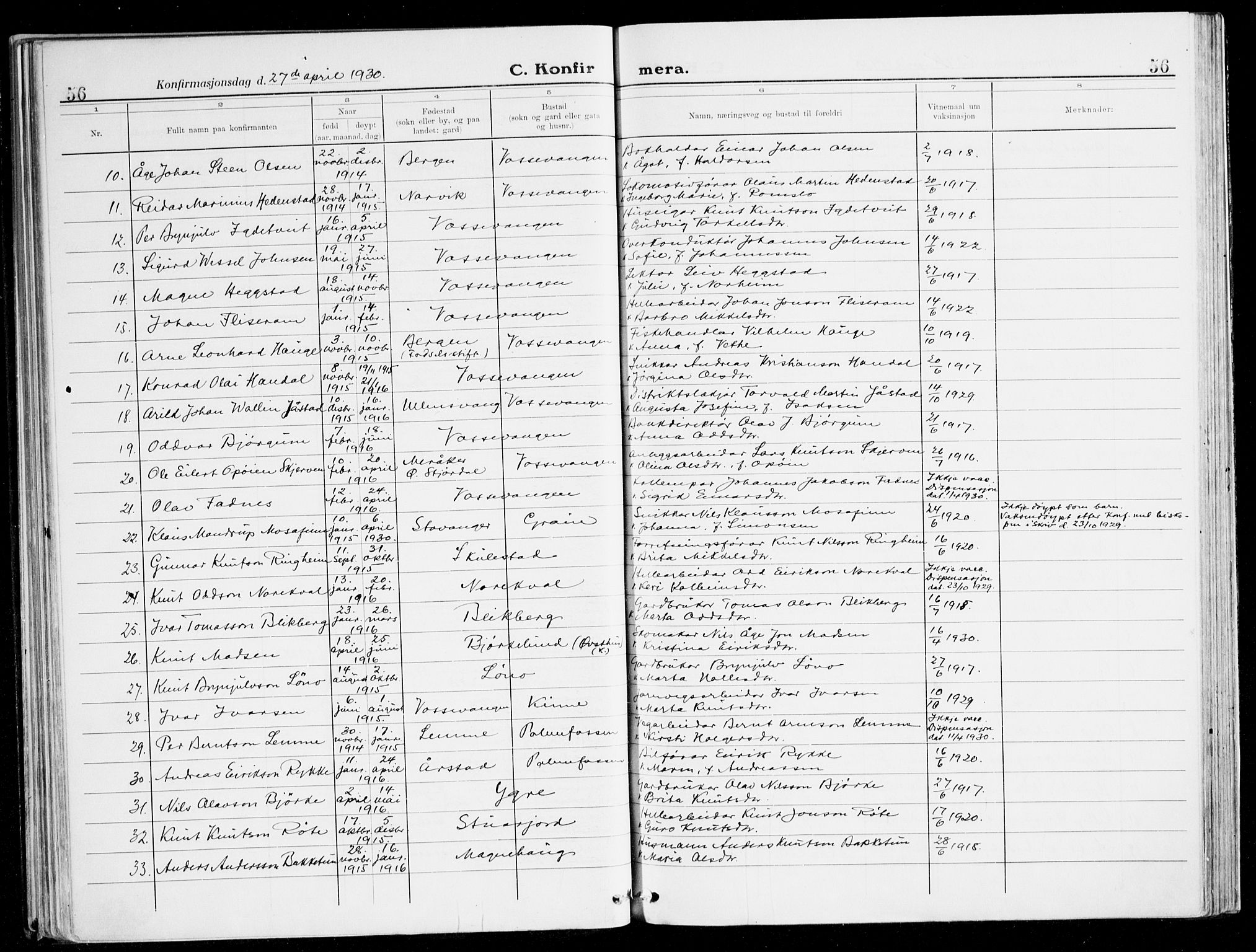 Voss sokneprestembete, AV/SAB-A-79001/H/Haa: Parish register (official) no. B 3, 1922-1942, p. 56