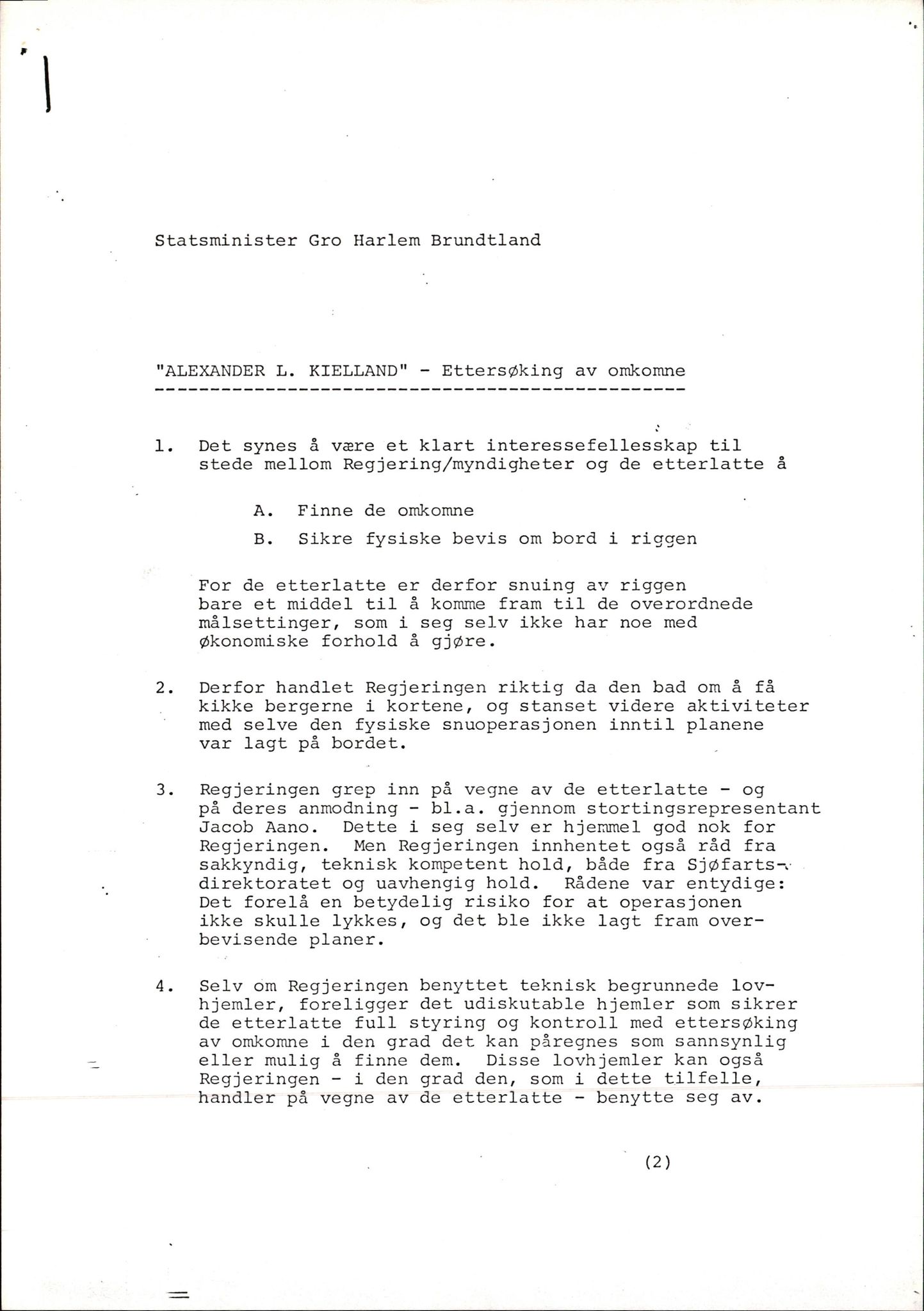 Pa 1660 - Kielland- fondet, AV/SAST-A-102242/X/Xa/L0001: Rapport til overlevende og etterlatte/ Kielland Bulletin, 1980-1998