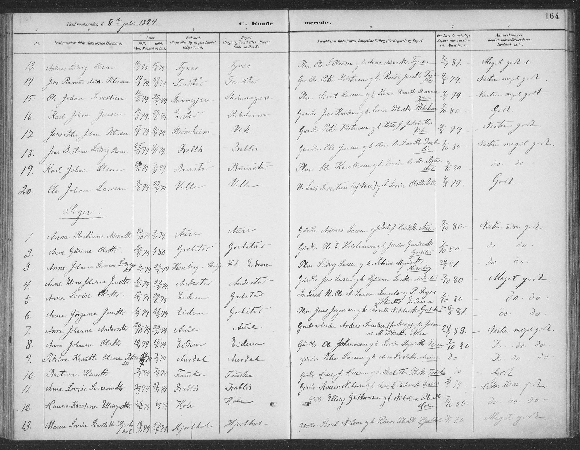 Ministerialprotokoller, klokkerbøker og fødselsregistre - Møre og Romsdal, SAT/A-1454/523/L0335: Parish register (official) no. 523A02, 1891-1911, p. 164