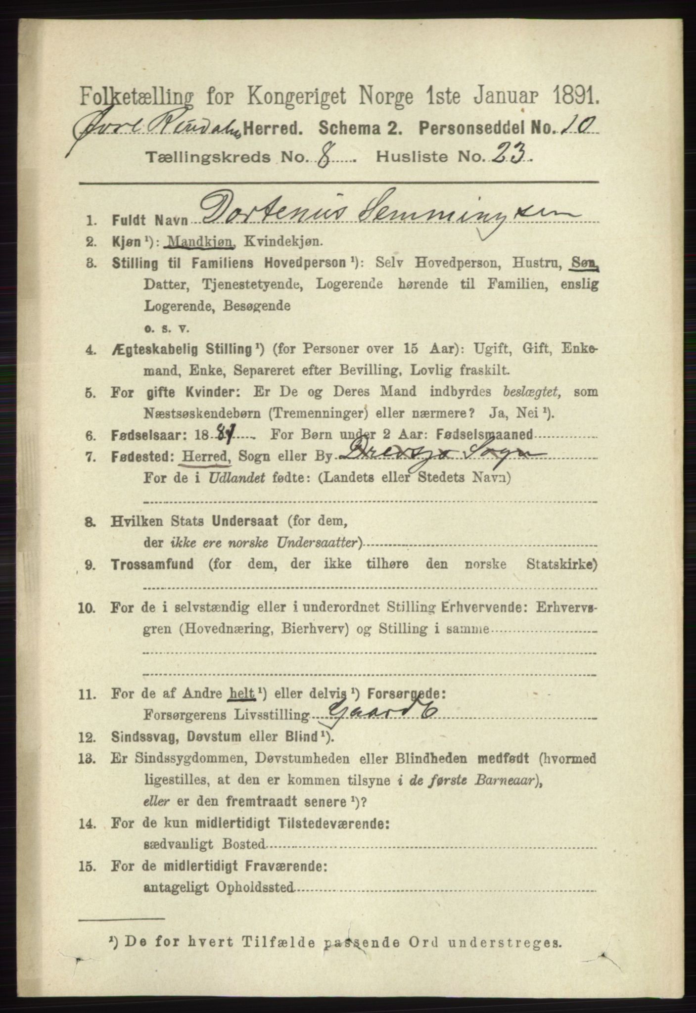 RA, 1891 census for 0433 Øvre Rendal, 1891, p. 2160