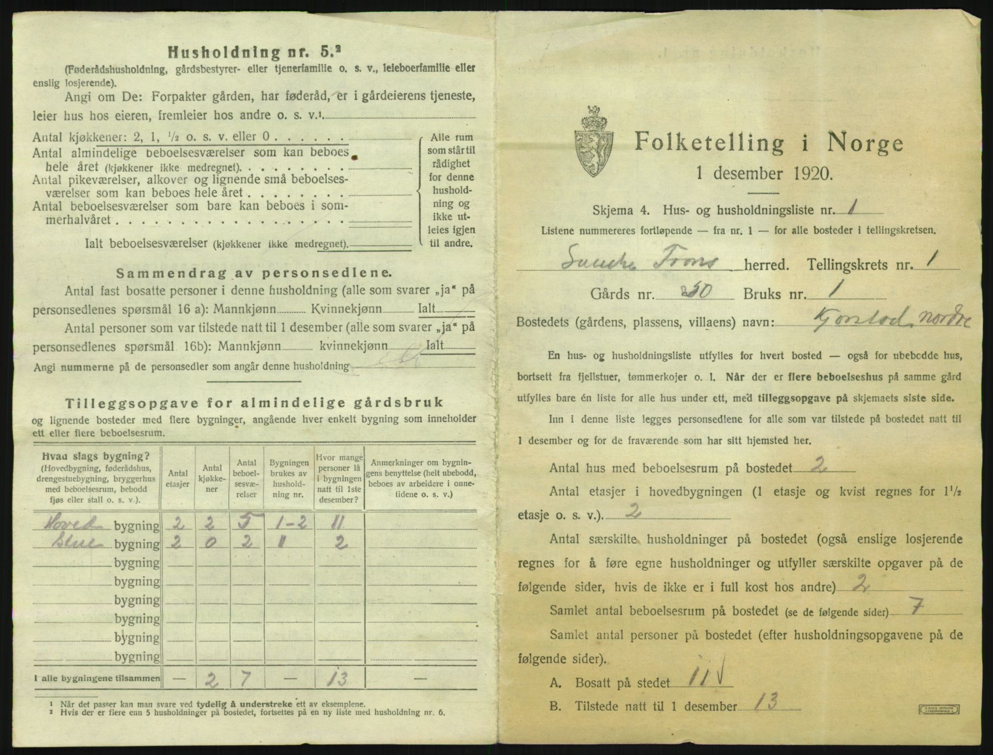 SAH, 1920 census for Sør-Fron, 1920, p. 43