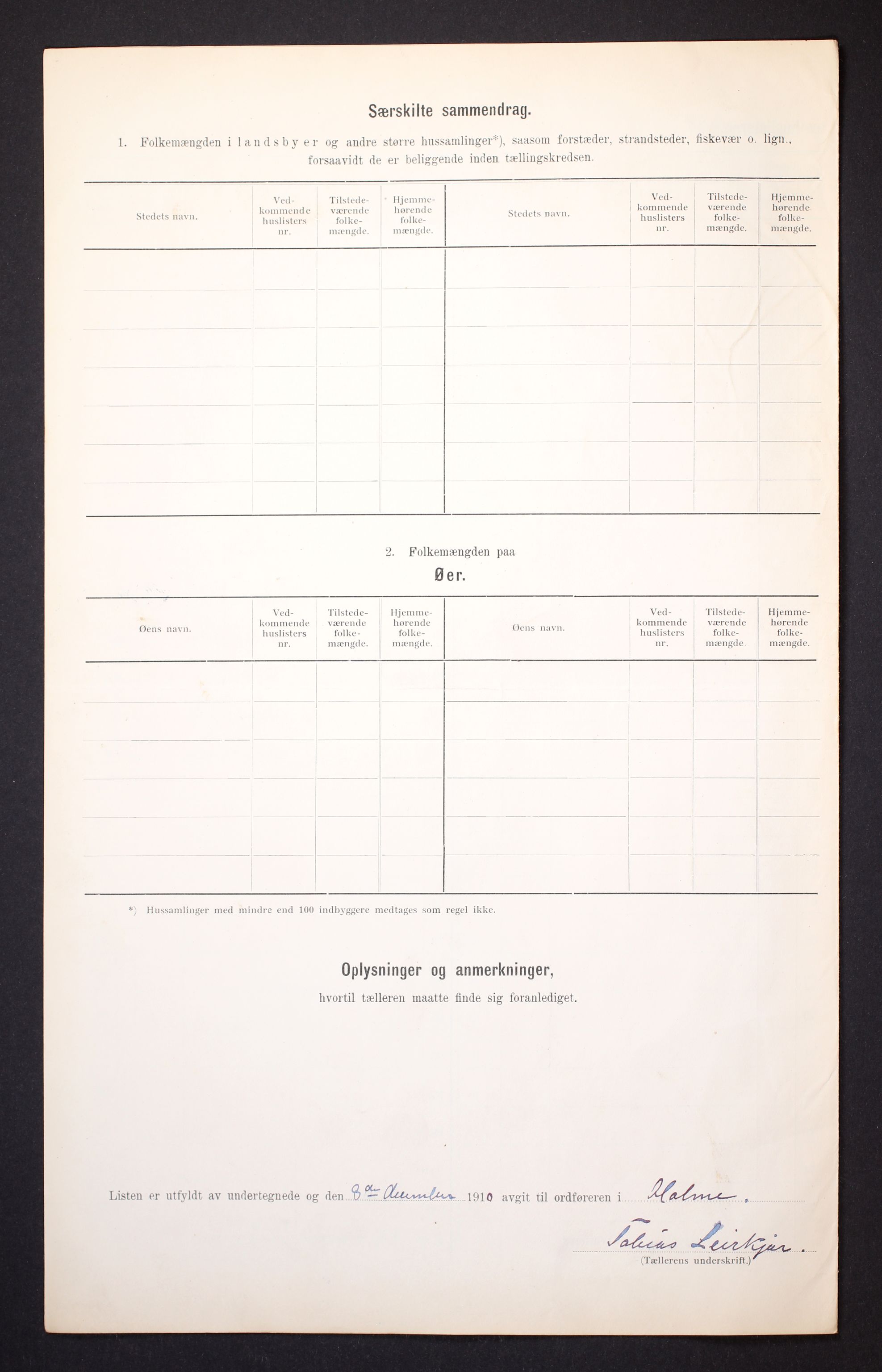 RA, 1910 census for Holum, 1910, p. 21