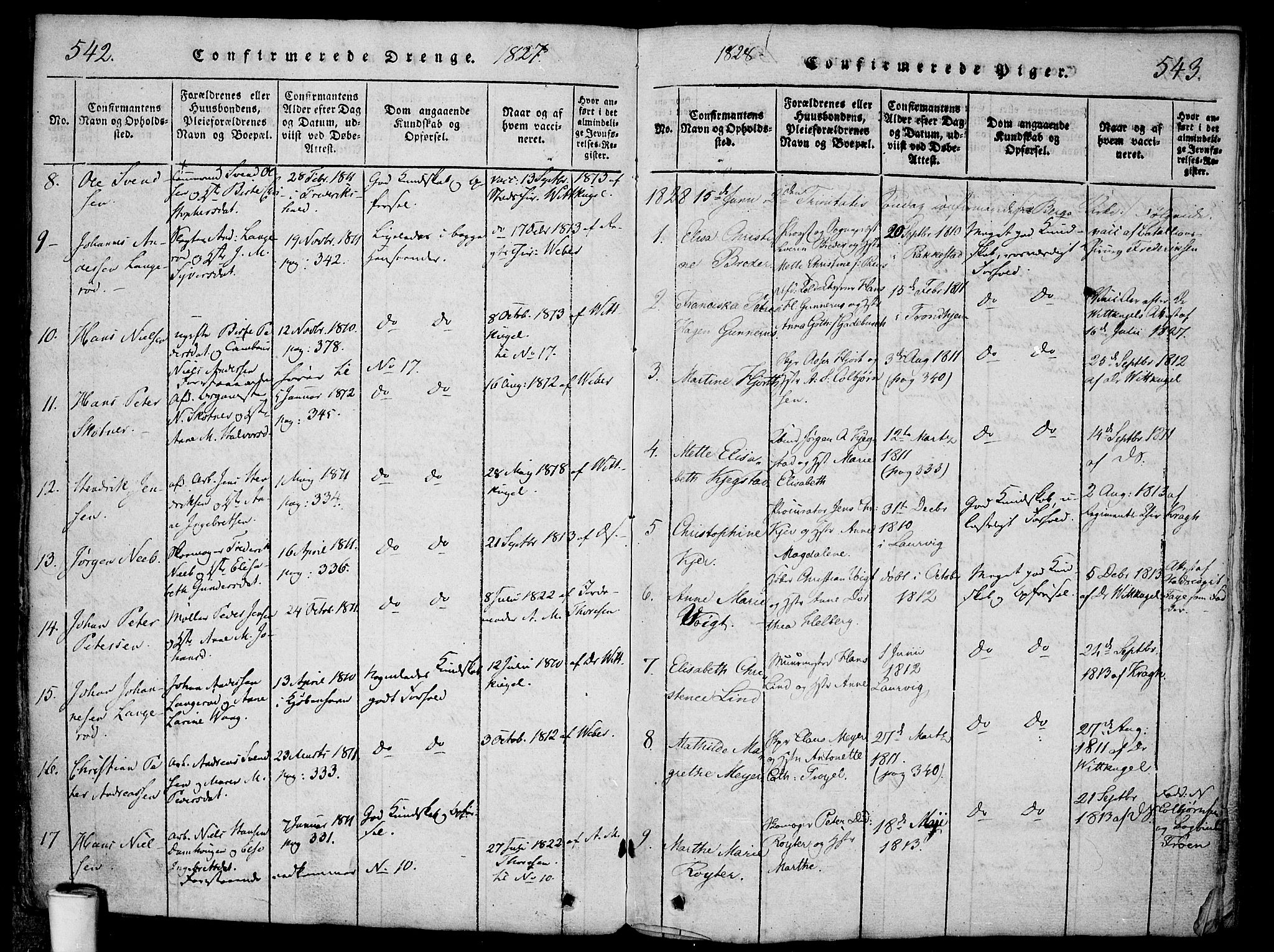 Halden prestekontor Kirkebøker, AV/SAO-A-10909/F/Fa/L0003: Parish register (official) no. I 3, 1815-1834, p. 542-543