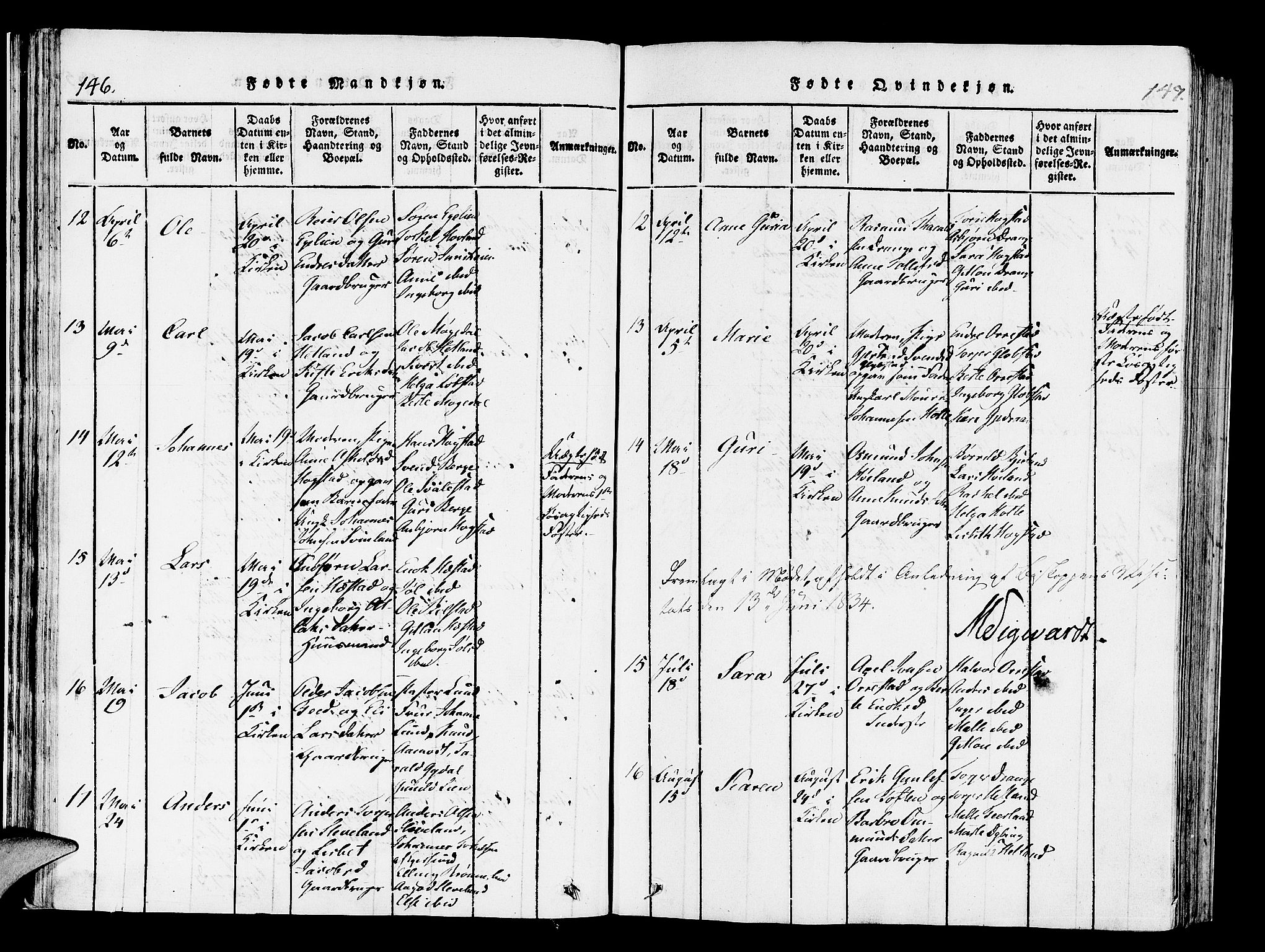 Helleland sokneprestkontor, AV/SAST-A-101810: Parish register (official) no. A 4, 1815-1834, p. 146-147