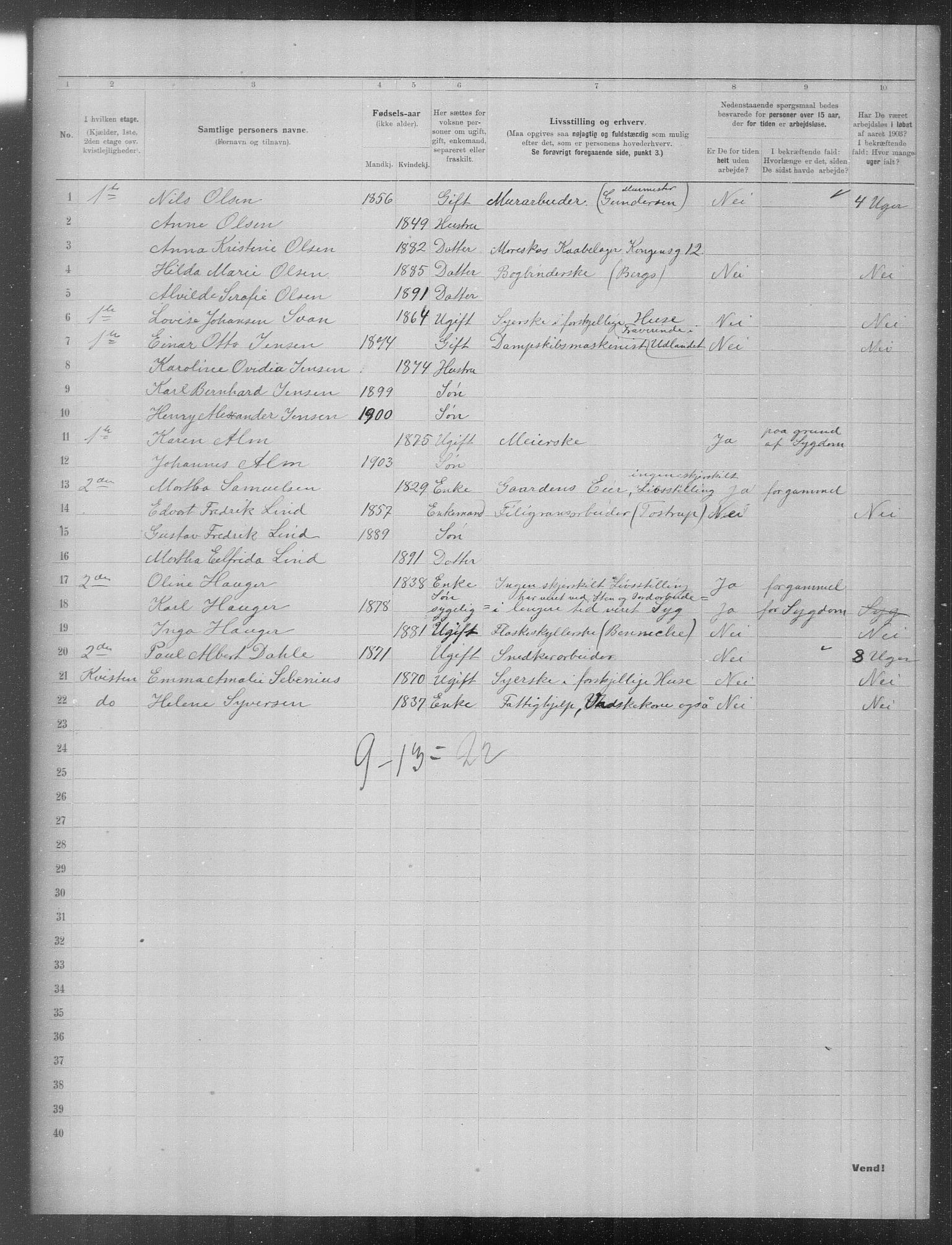 OBA, Municipal Census 1903 for Kristiania, 1903, p. 22185