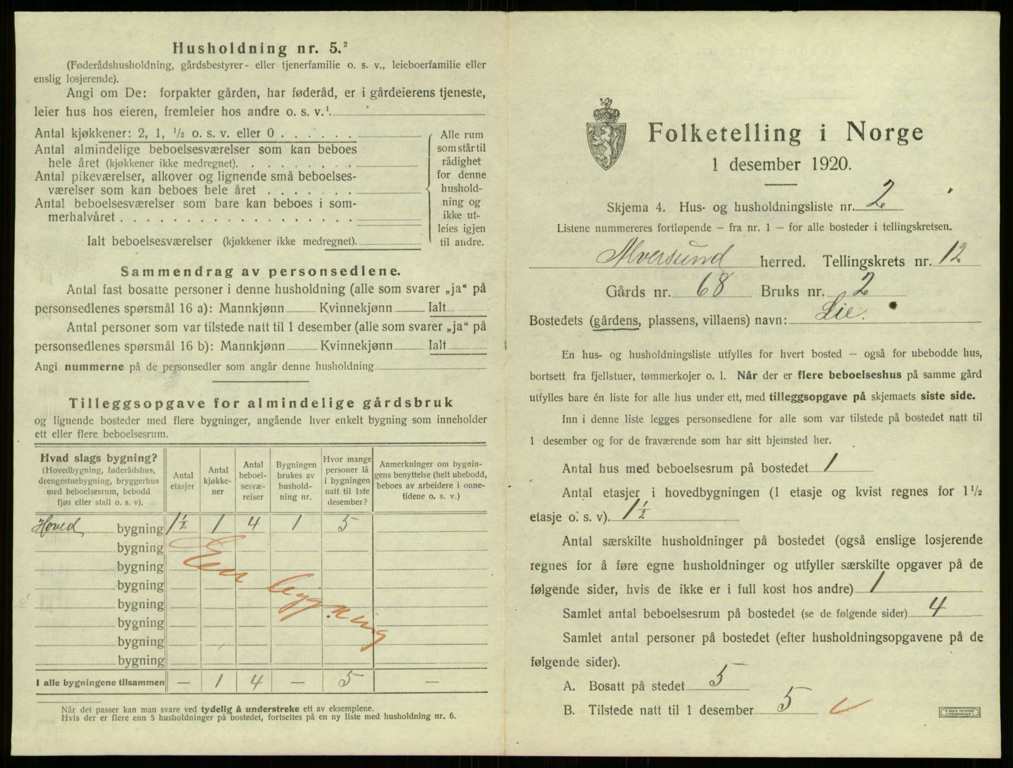 SAB, 1920 census for Alversund, 1920, p. 923