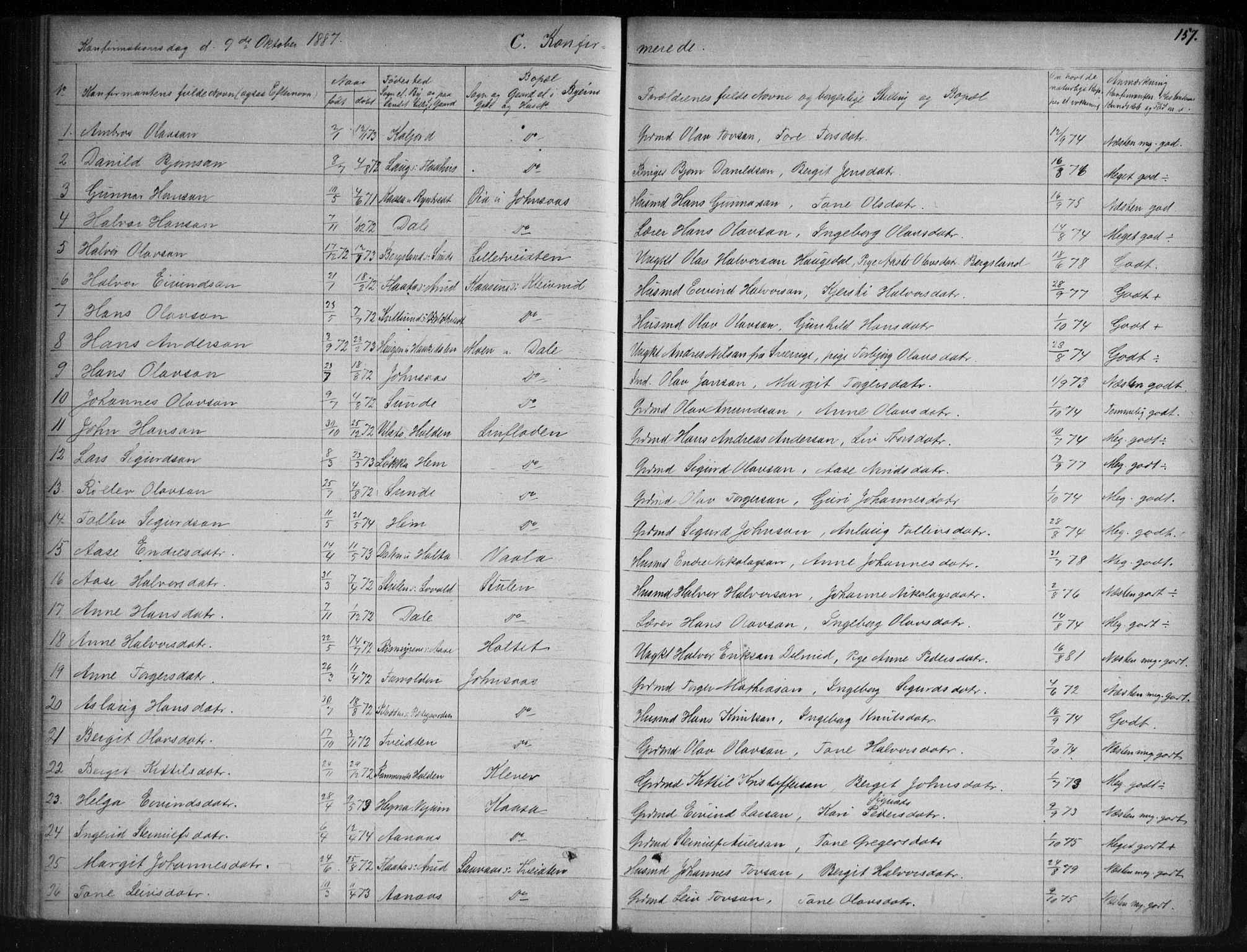 Sauherad kirkebøker, AV/SAKO-A-298/G/Ga/L0003: Parish register (copy) no. I 3, 1866-1905, p. 157