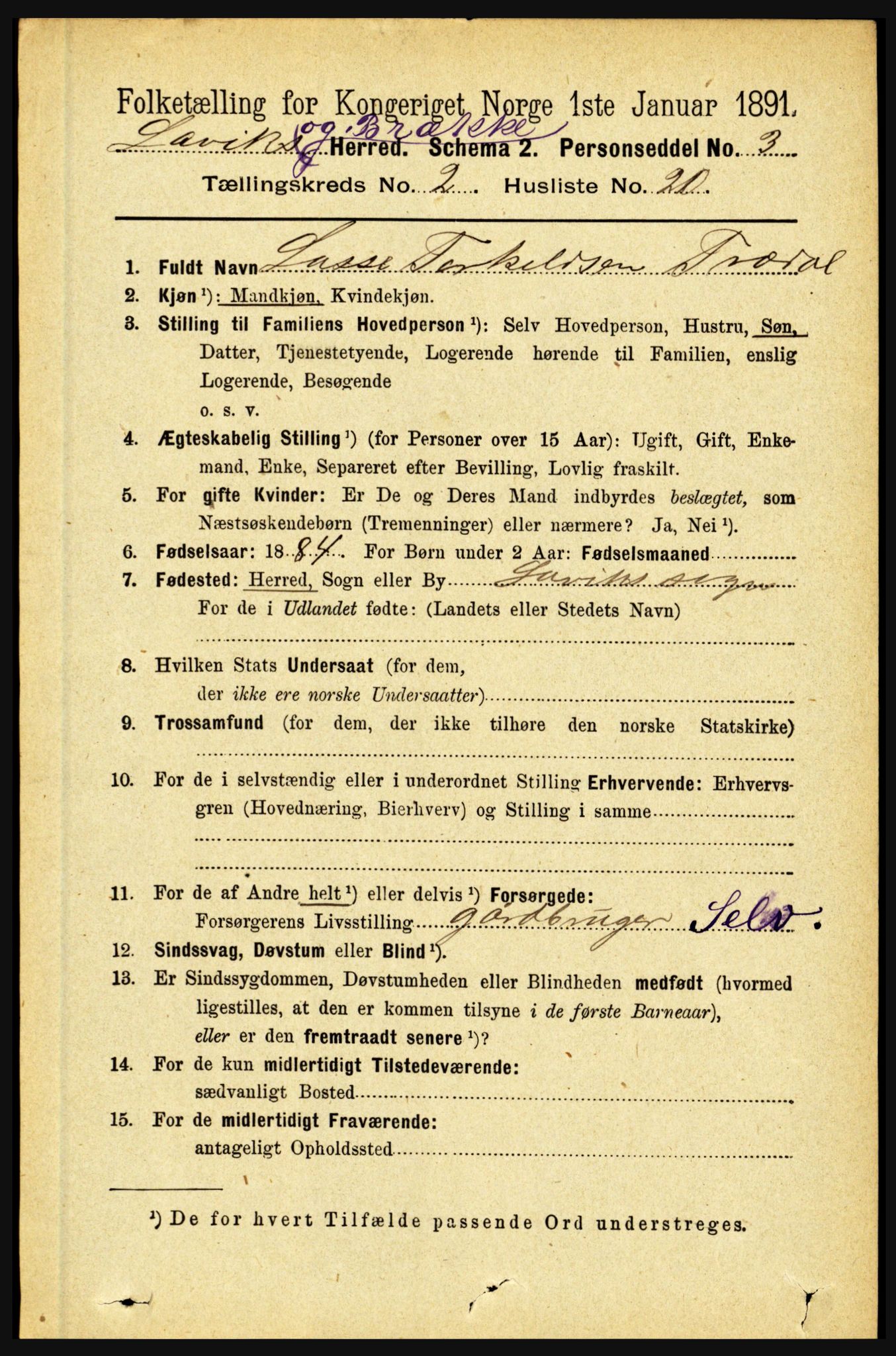 RA, 1891 census for 1415 Lavik og Brekke, 1891, p. 420