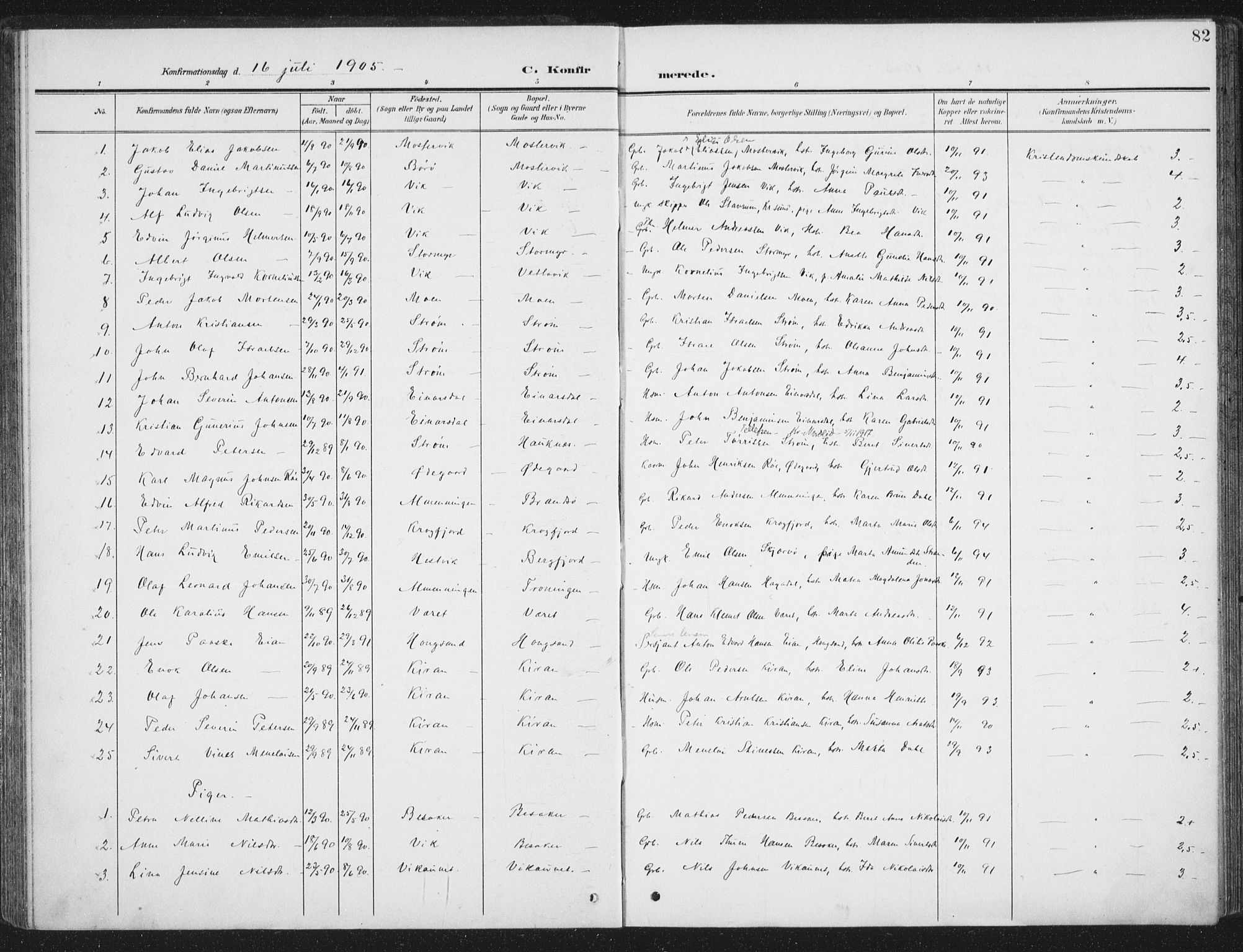 Ministerialprotokoller, klokkerbøker og fødselsregistre - Sør-Trøndelag, SAT/A-1456/657/L0709: Parish register (official) no. 657A10, 1905-1919, p. 82
