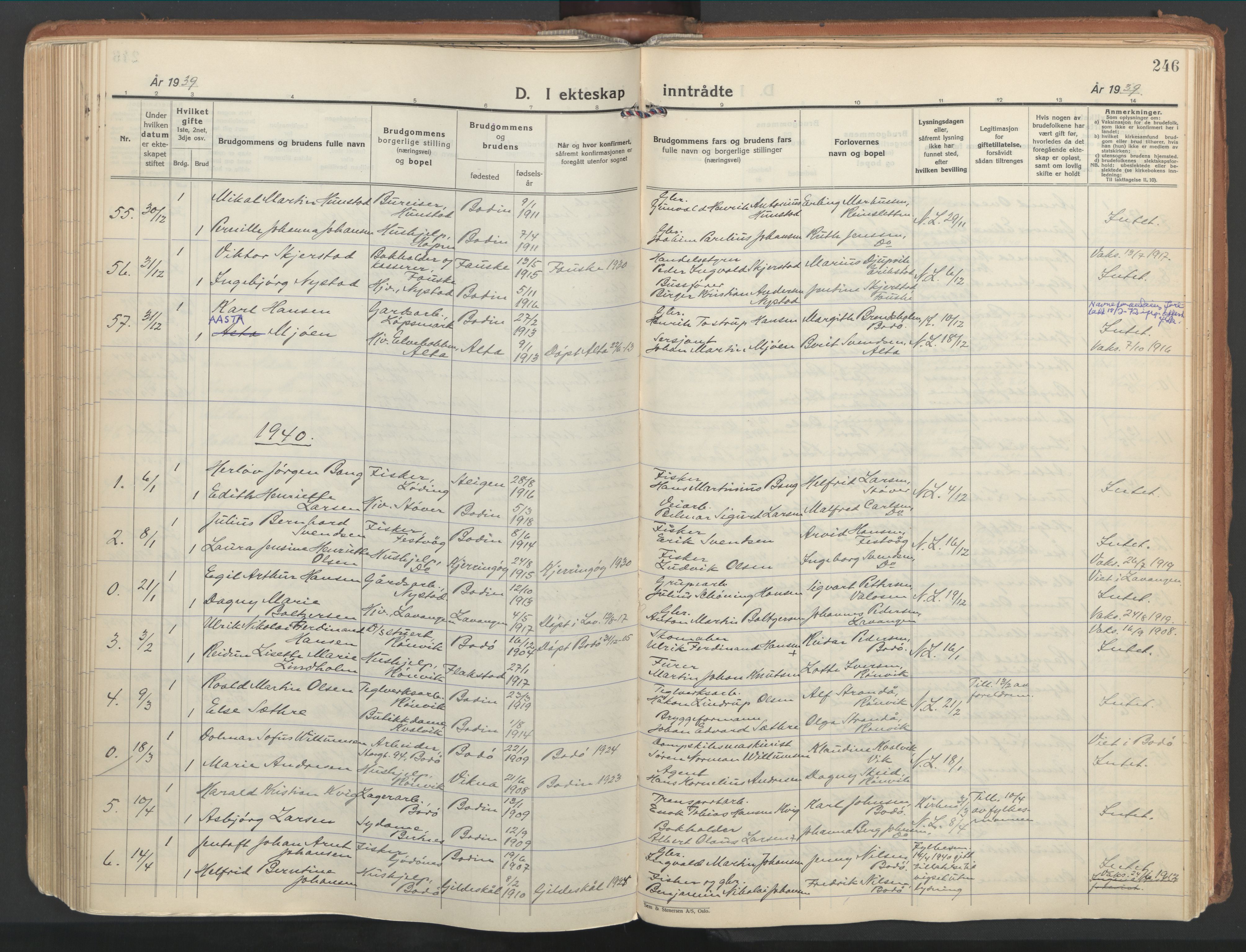 Ministerialprotokoller, klokkerbøker og fødselsregistre - Nordland, AV/SAT-A-1459/802/L0061: Parish register (official) no. 802A08, 1933-1946, p. 246