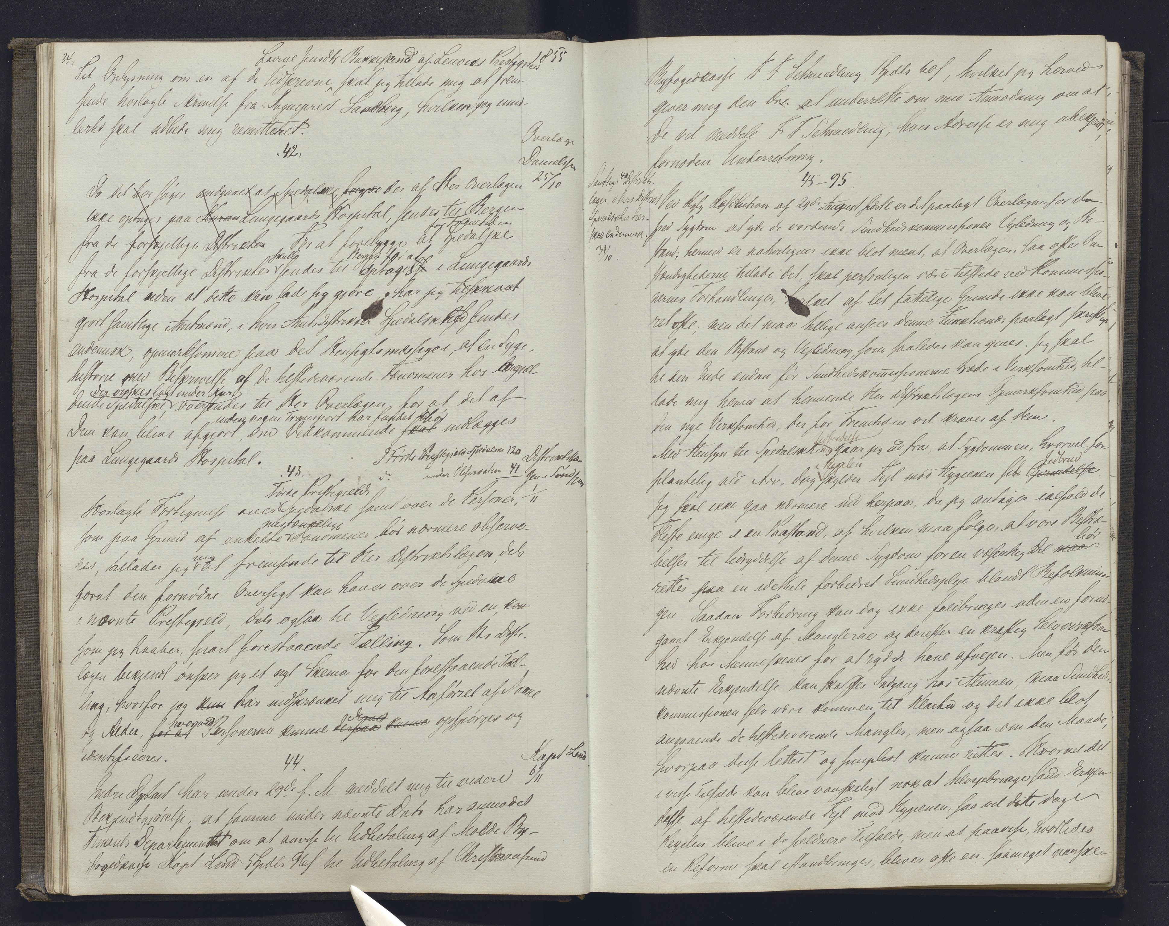 Lepraarkiver - Overlegen for den spedalske sykdom, AV/SAB-A-61001/B.b/L0001: Kopibok, 1854-1858, p. 34-35