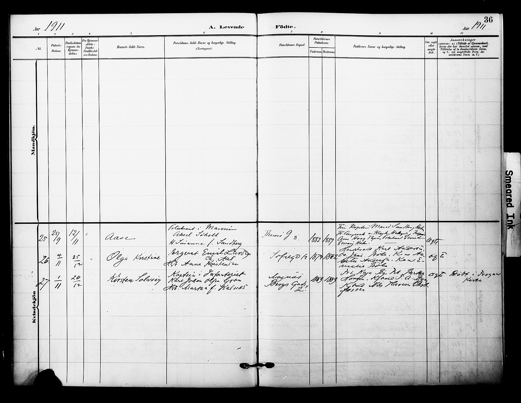 Garnisonsmenigheten Kirkebøker, AV/SAO-A-10846/F/Fa/L0014: Parish register (official) no. 14, 1905-1914, p. 36