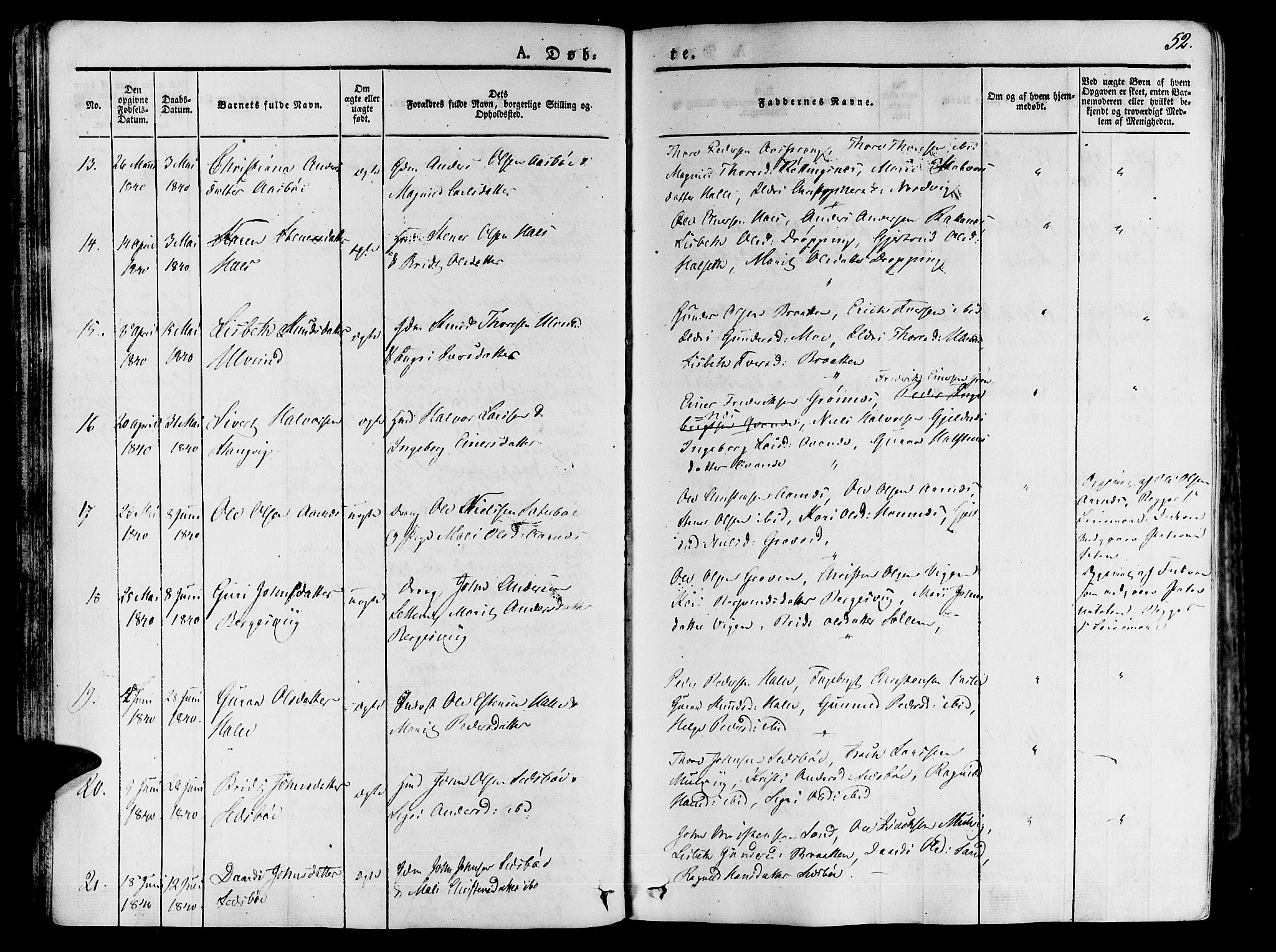 Ministerialprotokoller, klokkerbøker og fødselsregistre - Møre og Romsdal, SAT/A-1454/592/L1024: Parish register (official) no. 592A03 /1, 1831-1849, p. 52