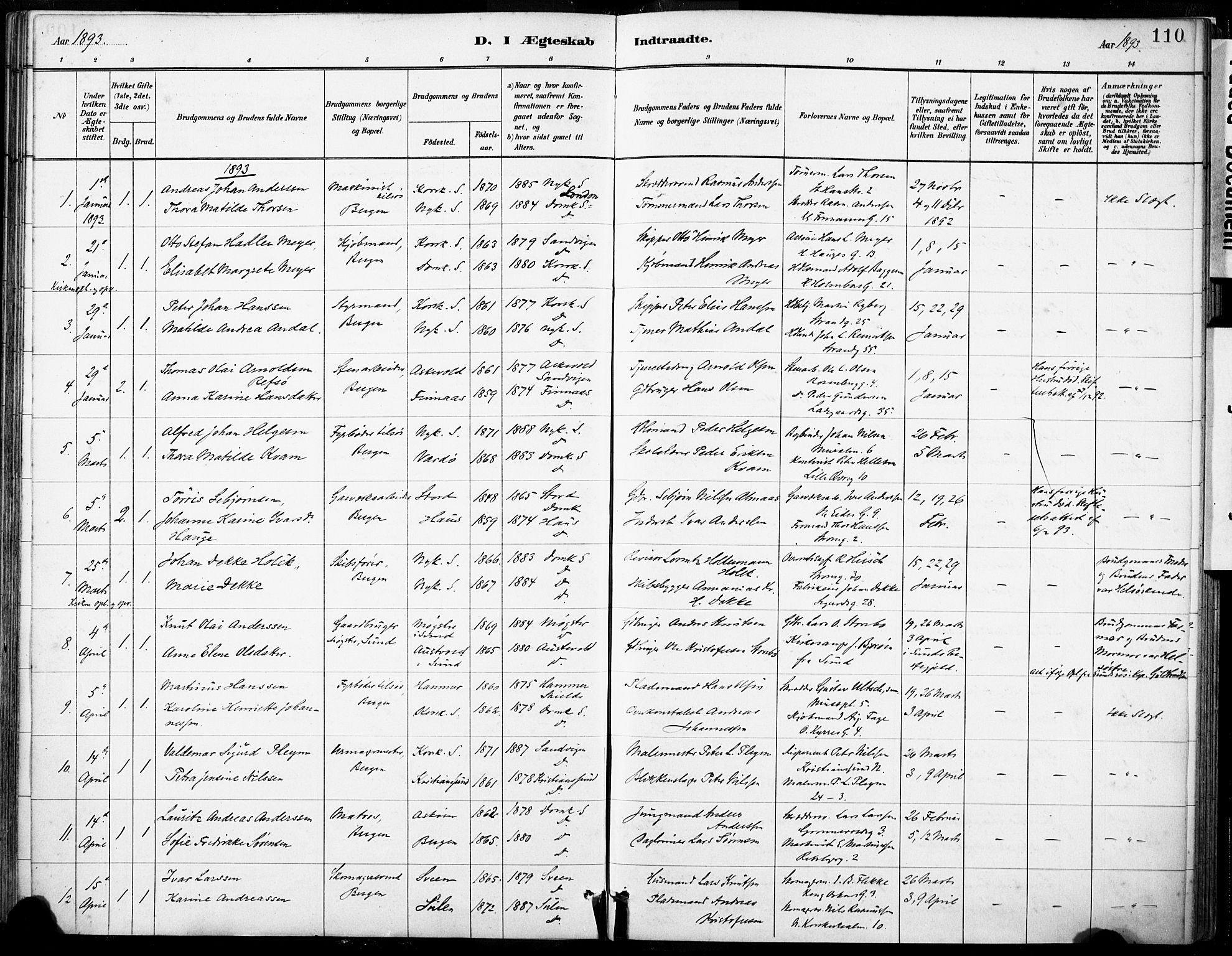 Domkirken sokneprestembete, AV/SAB-A-74801/H/Haa/L0037: Parish register (official) no. D 4, 1880-1907, p. 110