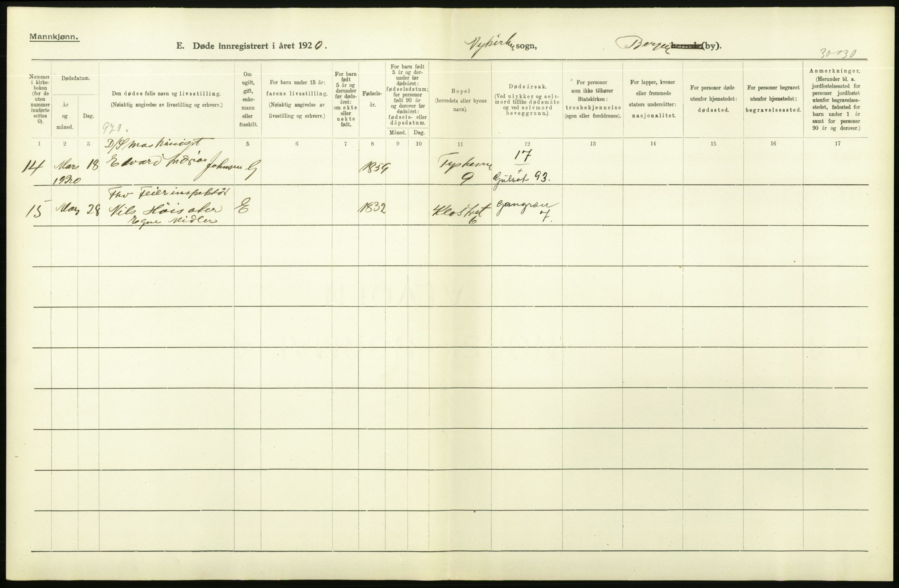 Statistisk sentralbyrå, Sosiodemografiske emner, Befolkning, AV/RA-S-2228/D/Df/Dfb/Dfbj/L0042: Bergen: Gifte, døde, dødfødte., 1920, p. 538