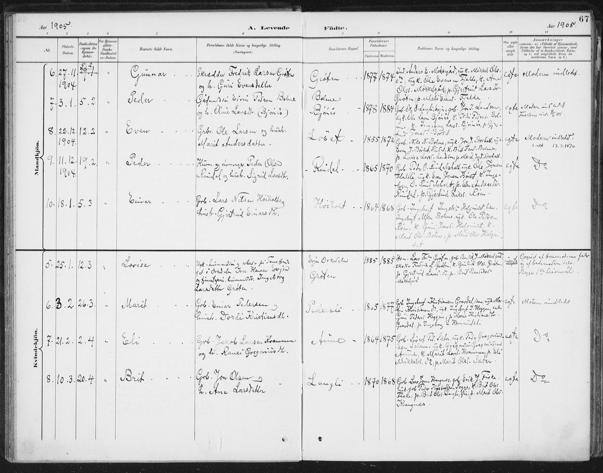 Ministerialprotokoller, klokkerbøker og fødselsregistre - Møre og Romsdal, AV/SAT-A-1454/598/L1072: Parish register (official) no. 598A06, 1896-1910, p. 67