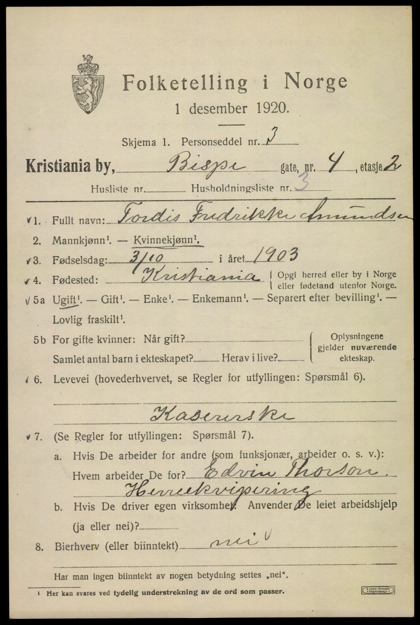 SAO, 1920 census for Kristiania, 1920, p. 157055