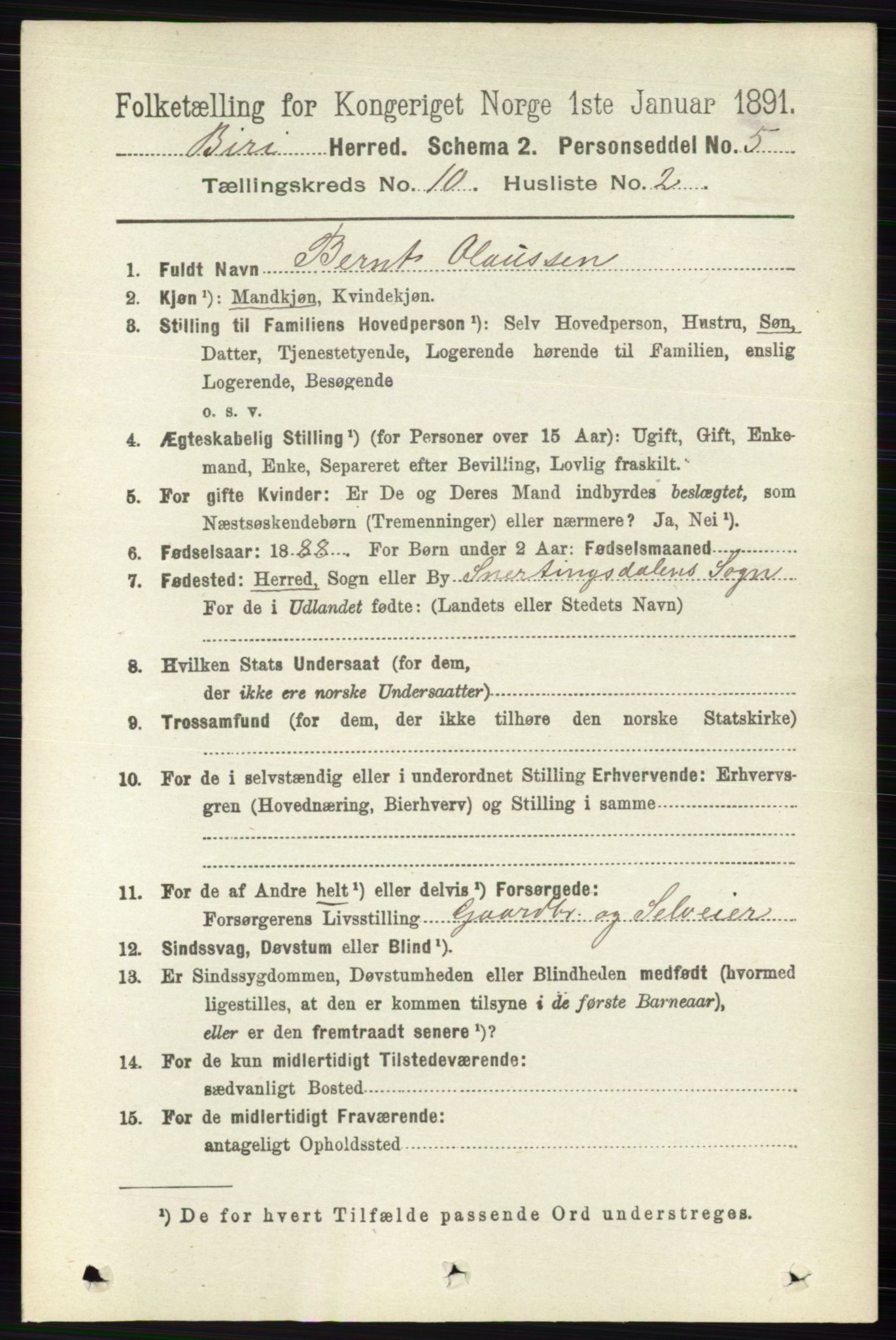 RA, 1891 census for 0525 Biri, 1891, p. 3832