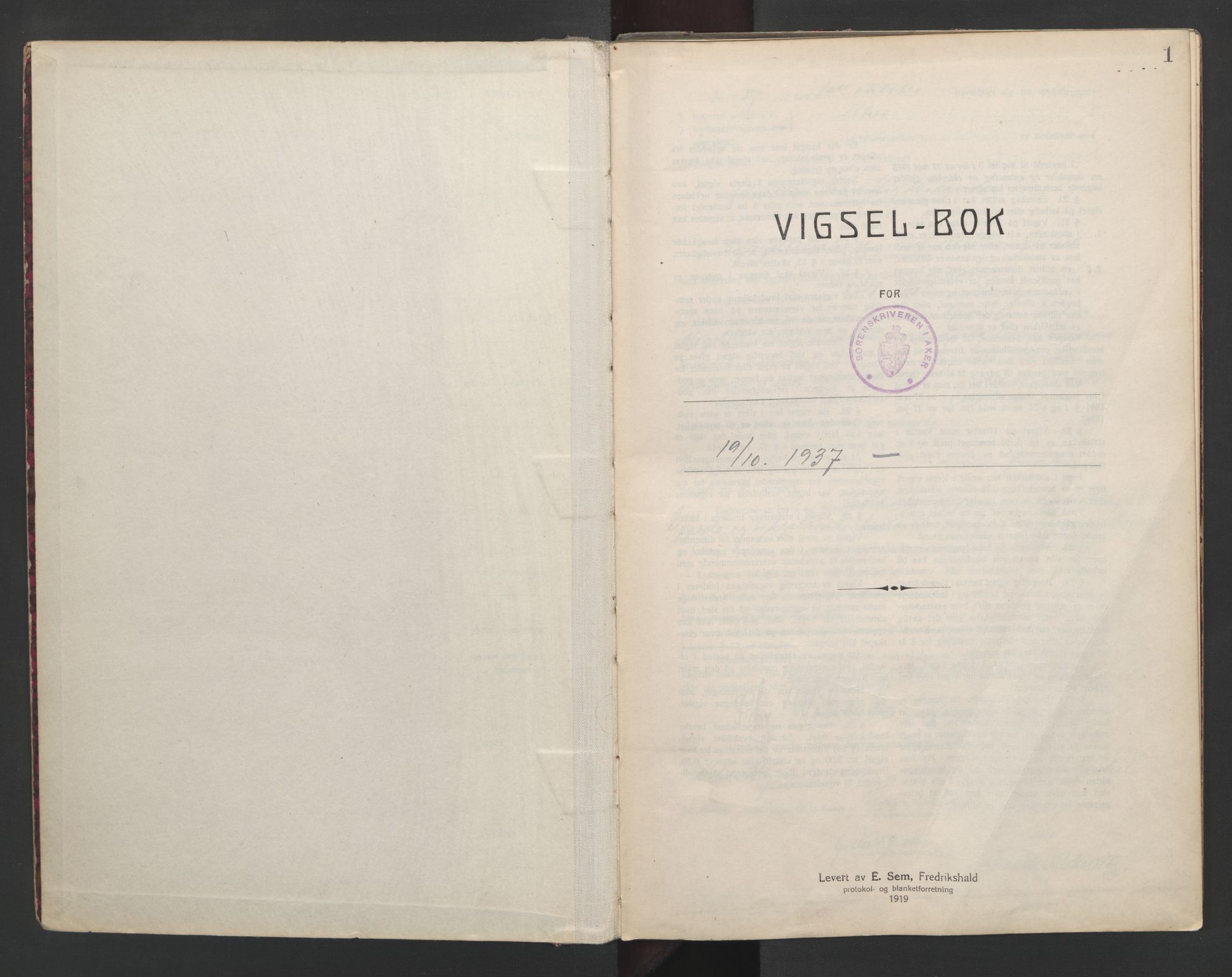 Aker sorenskriveri, AV/SAO-A-10895/L/Lc/Lcb/L0010: Vigselprotokoll, 1937-1938, p. 1