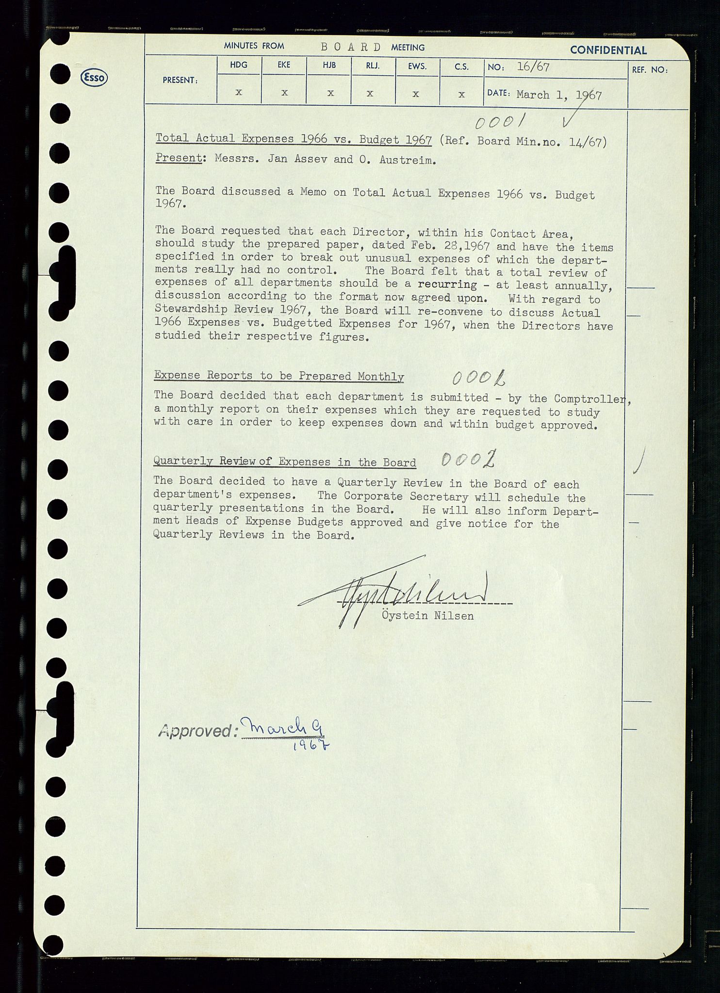 Pa 0982 - Esso Norge A/S, SAST/A-100448/A/Aa/L0002/0003: Den administrerende direksjon Board minutes (styrereferater) / Den administrerende direksjon Board minutes (styrereferater), 1967, p. 33