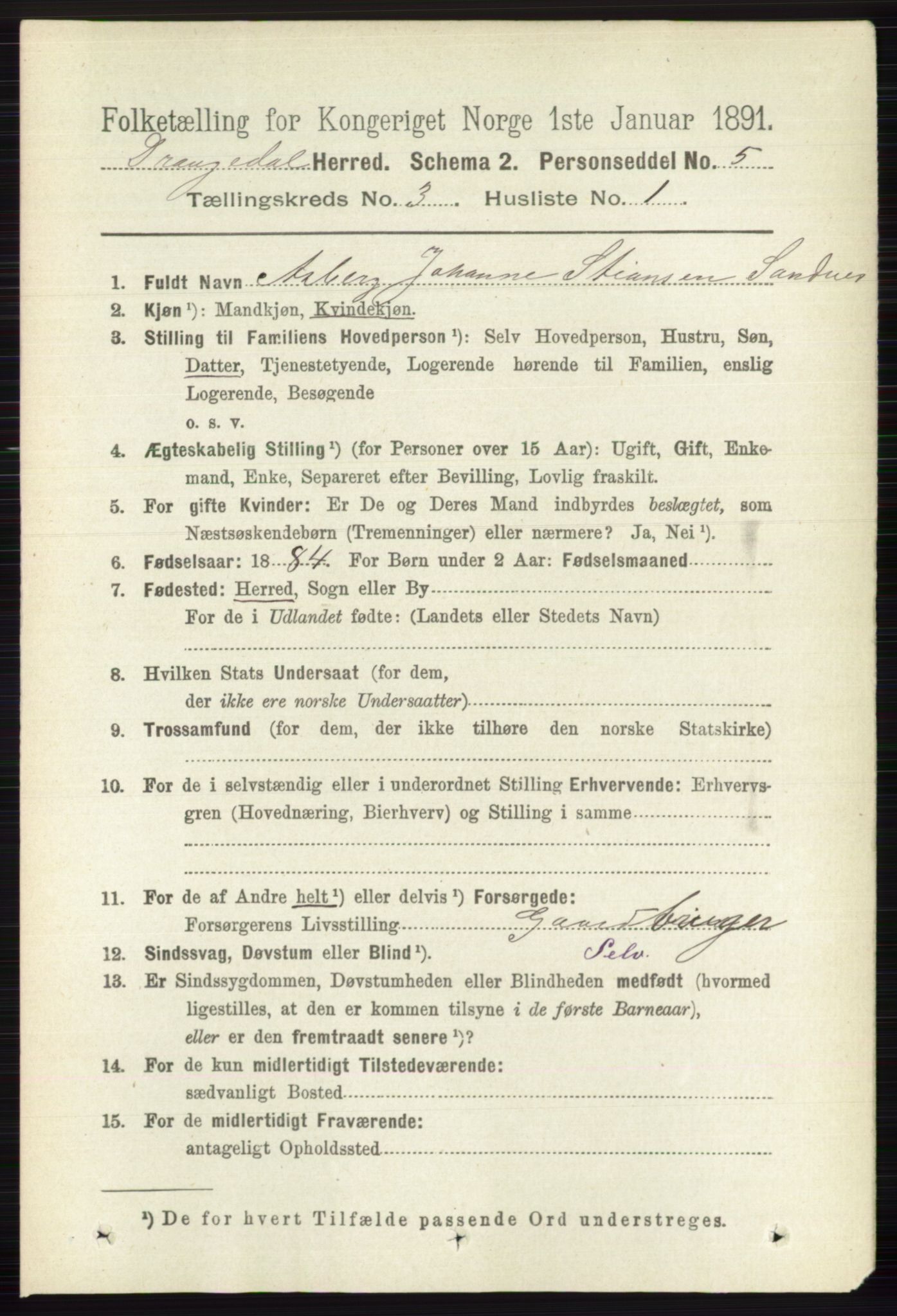 RA, 1891 census for 0817 Drangedal, 1891, p. 863