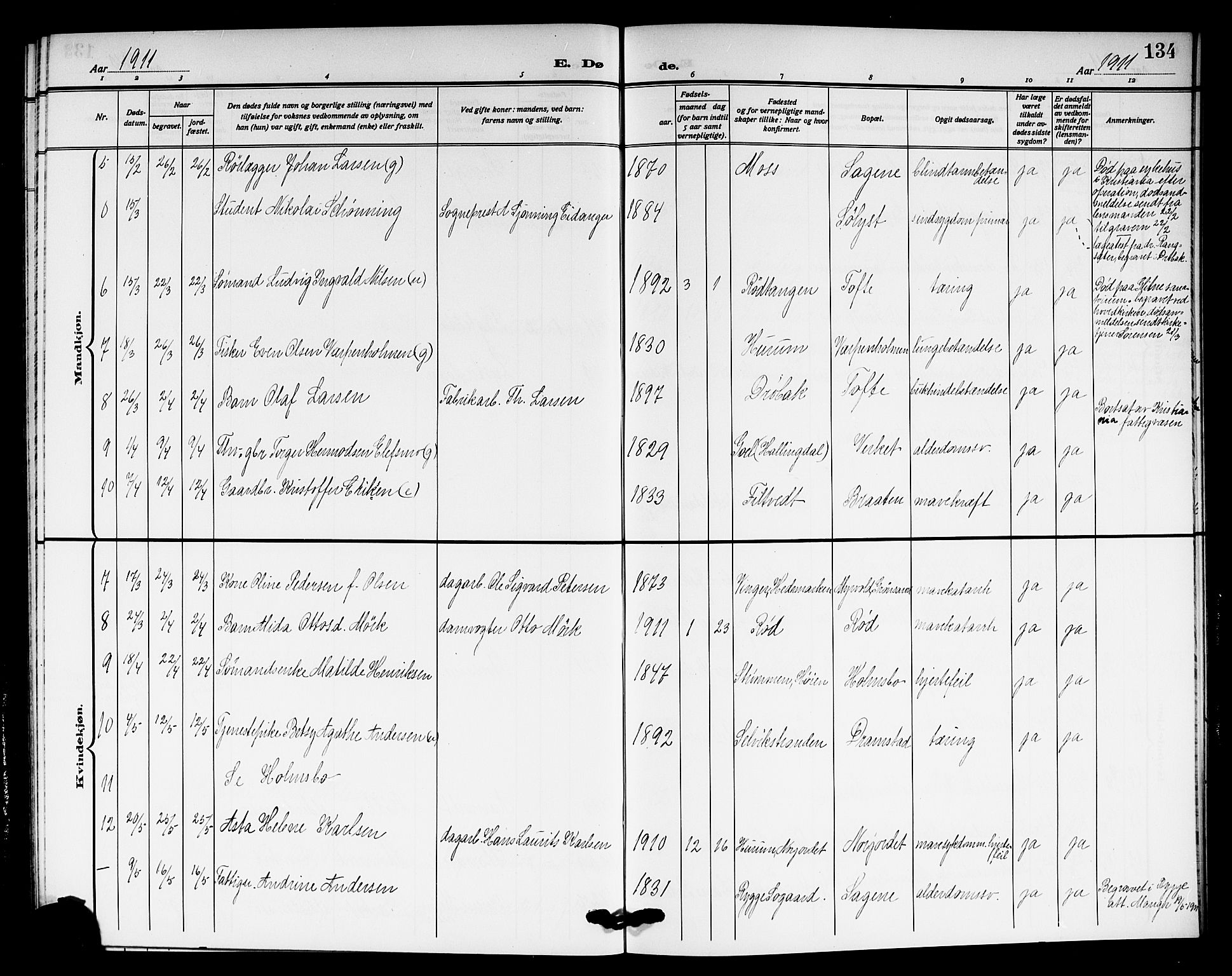 Hurum kirkebøker, AV/SAKO-A-229/G/Ga/L0005: Parish register (copy) no. I 5, 1908-1922, p. 134