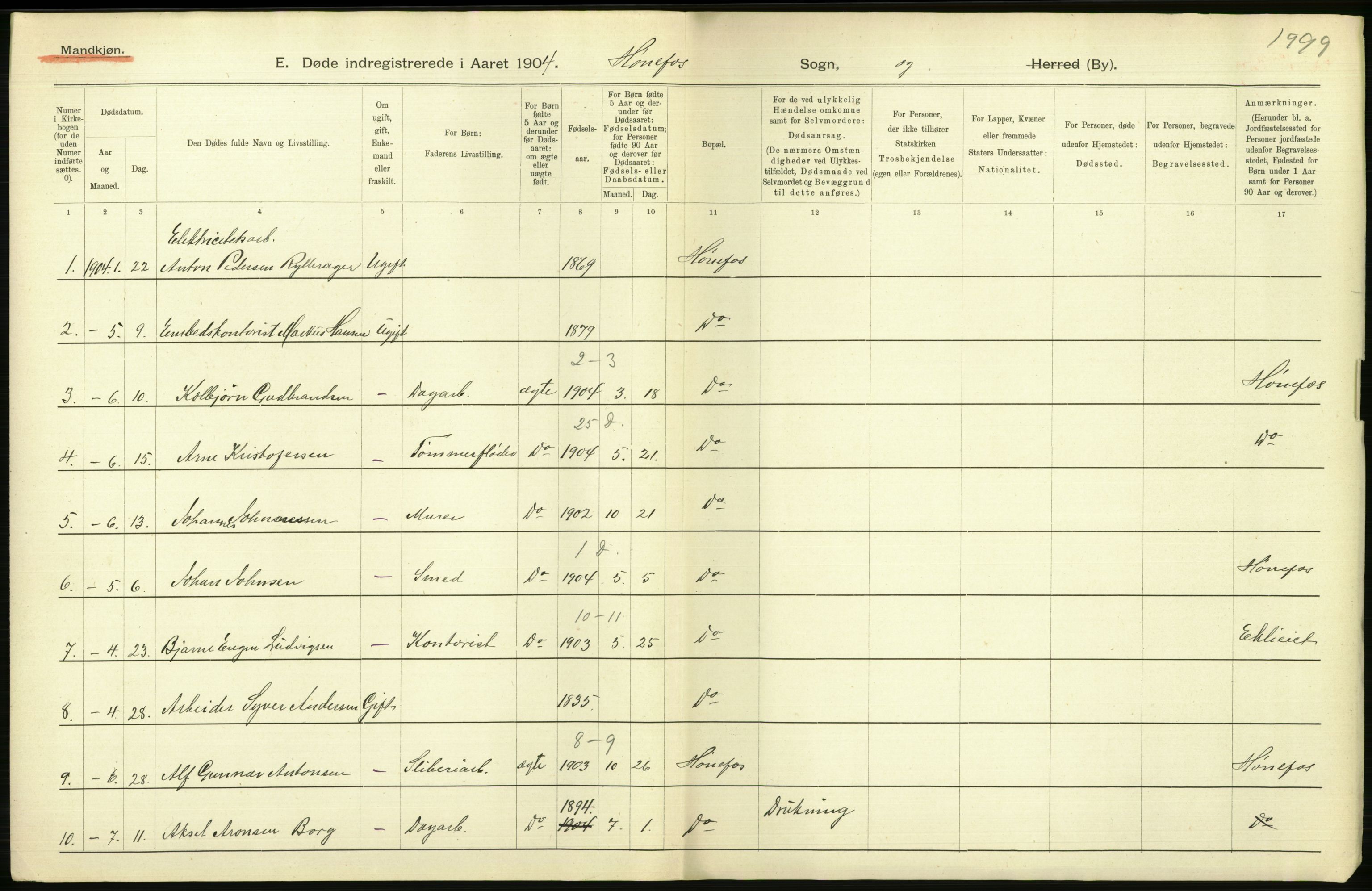 Statistisk sentralbyrå, Sosiodemografiske emner, Befolkning, AV/RA-S-2228/D/Df/Dfa/Dfab/L0007: Buskerud amt: Fødte, gifte, døde, 1904, p. 672