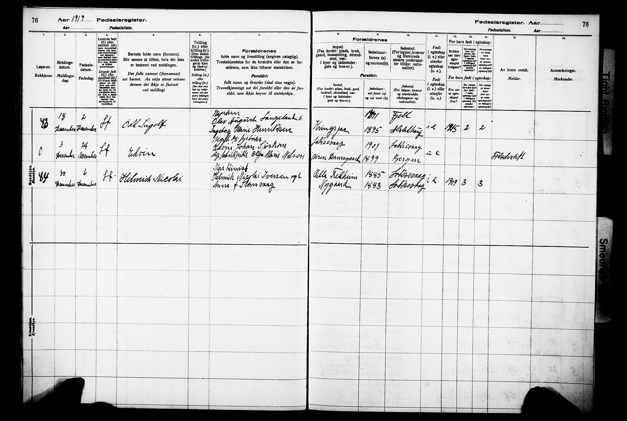 Laksevåg Sokneprestembete, AV/SAB-A-76501/I/Id/L00A1: Birth register no. A 1, 1916-1926, p. 76