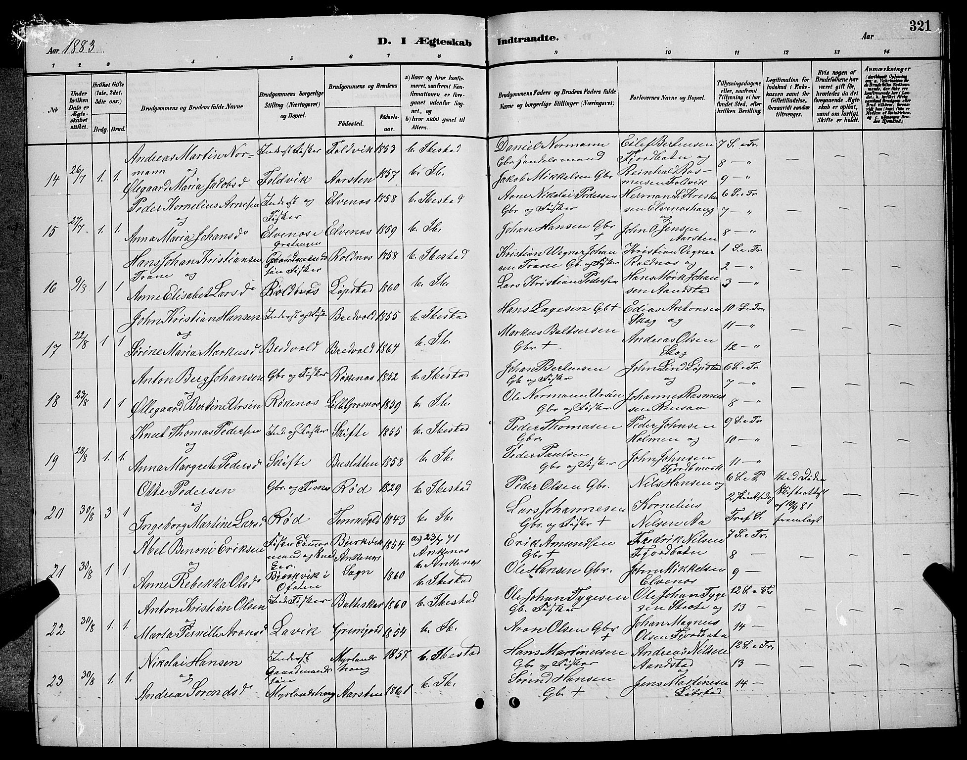 Ibestad sokneprestembete, SATØ/S-0077/H/Ha/Hab/L0007klokker: Parish register (copy) no. 7, 1879-1889, p. 321