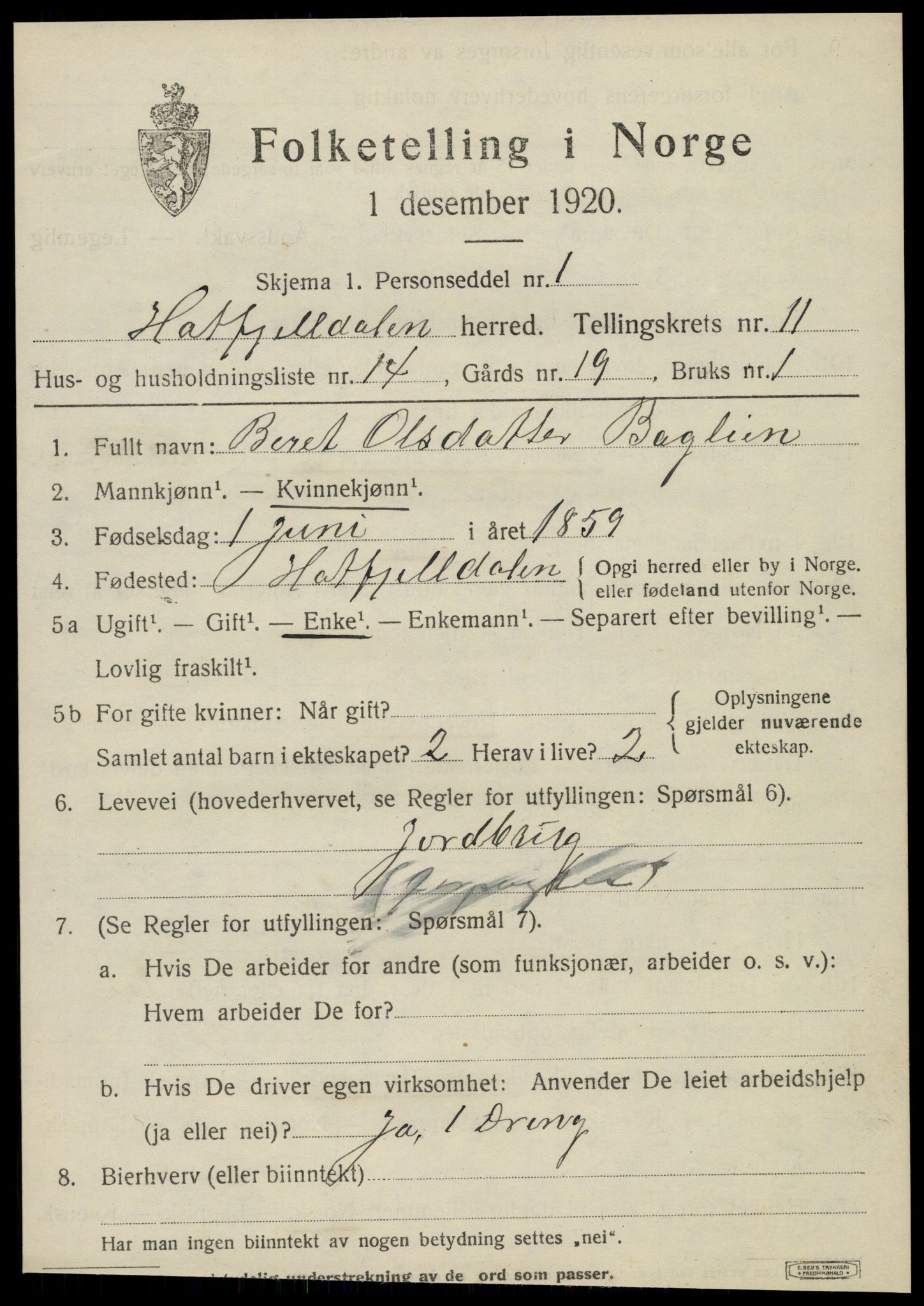 SAT, 1920 census for Hattfjelldal, 1920, p. 2698