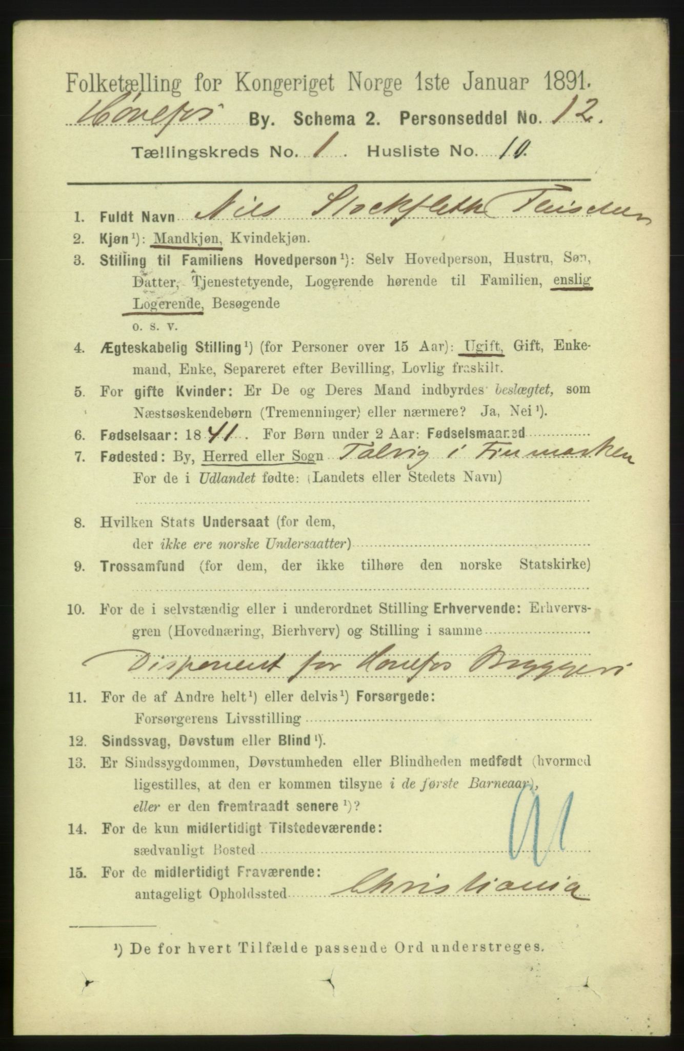 RA, 1891 census for 0601 Hønefoss, 1891, p. 512