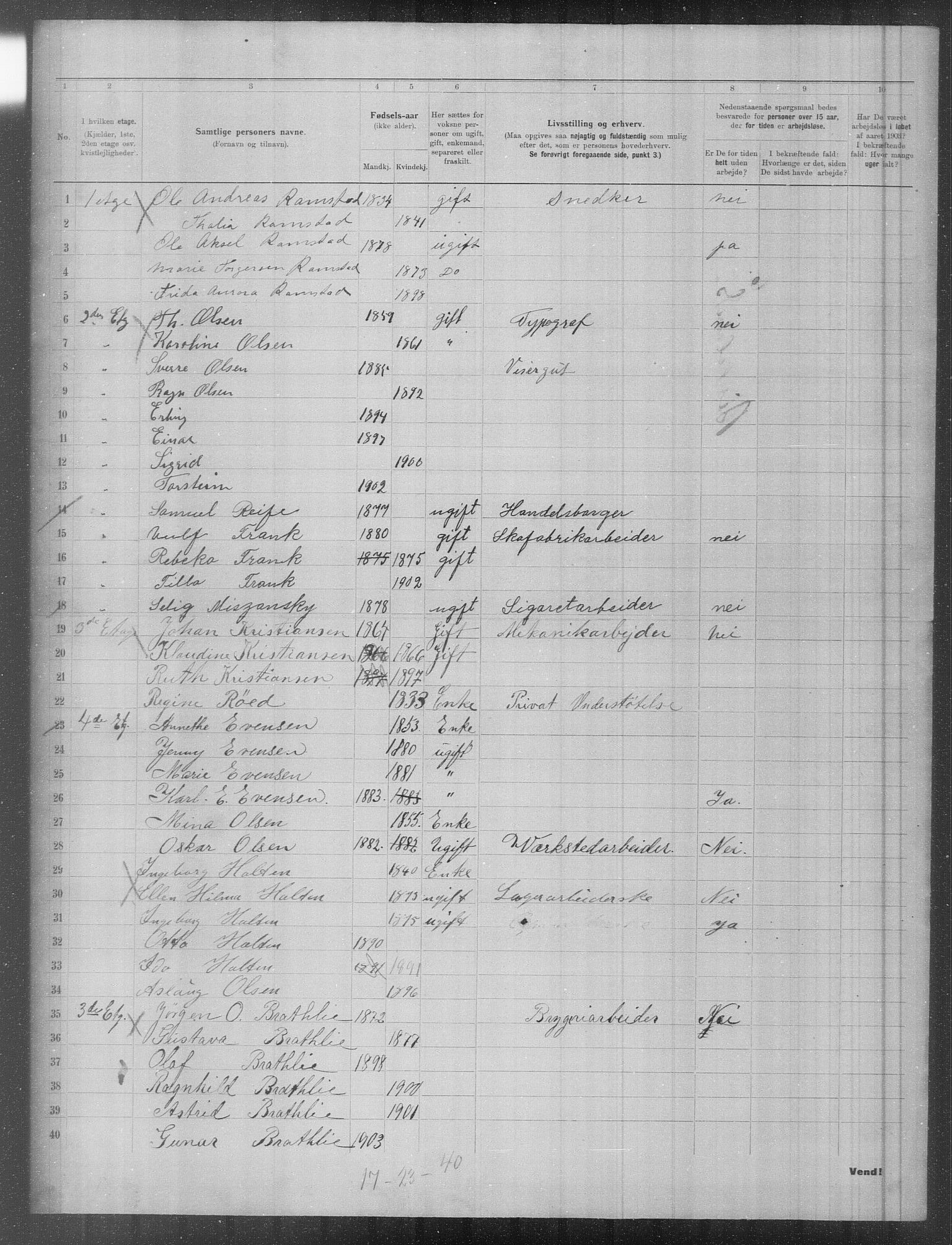 OBA, Municipal Census 1903 for Kristiania, 1903, p. 1264