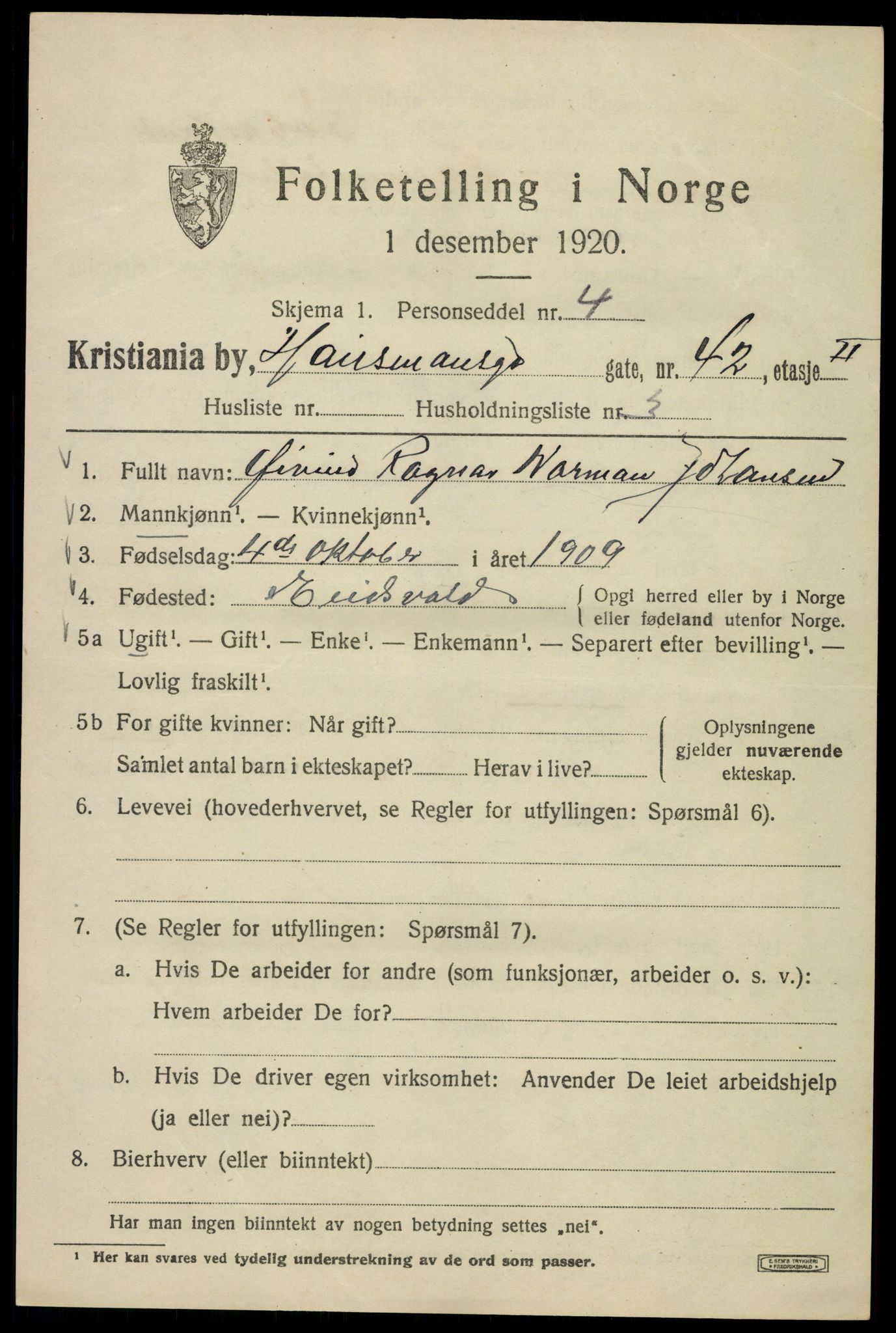 SAO, 1920 census for Kristiania, 1920, p. 273839