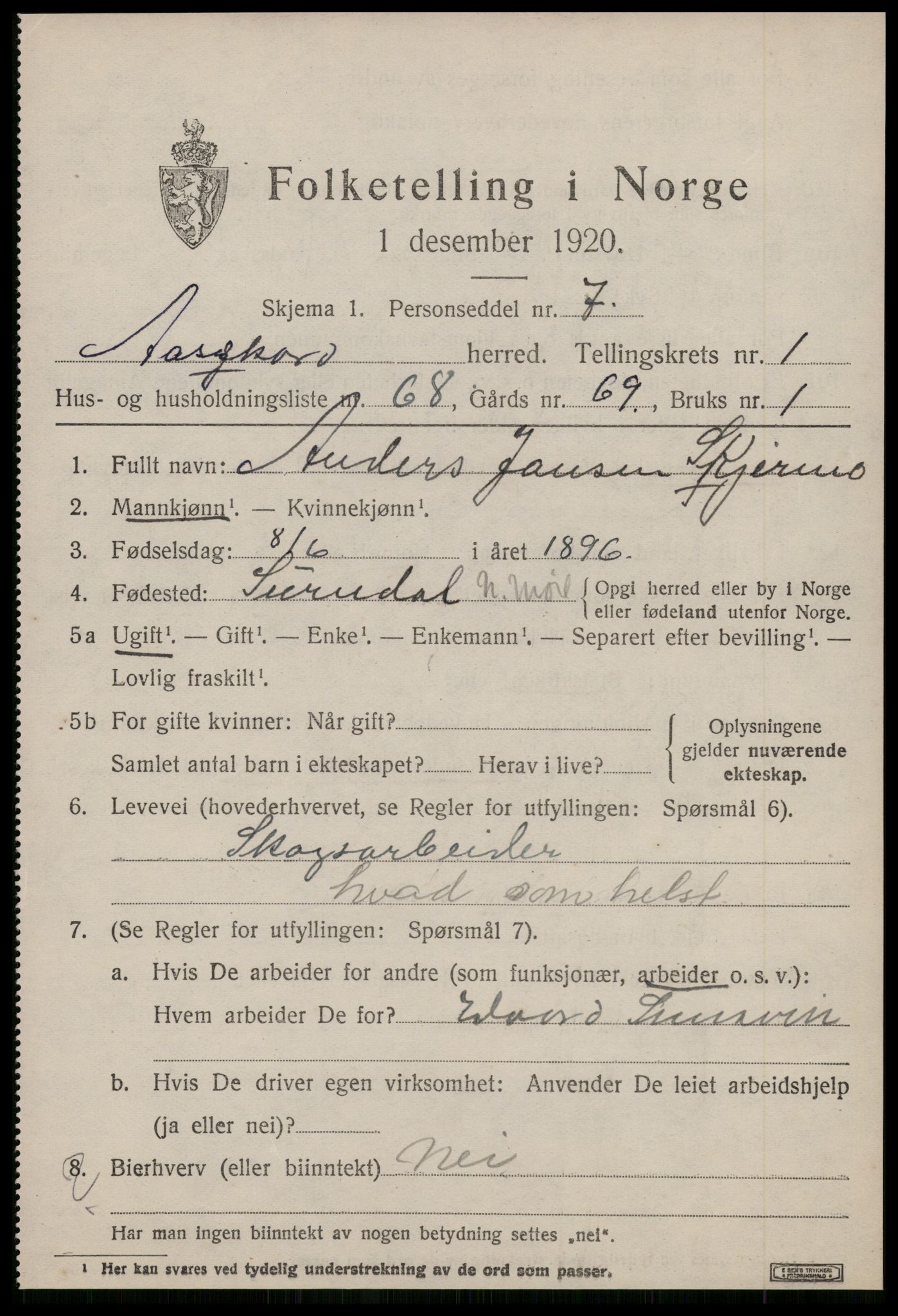 SAT, 1920 census for Åsskard, 1920, p. 1151