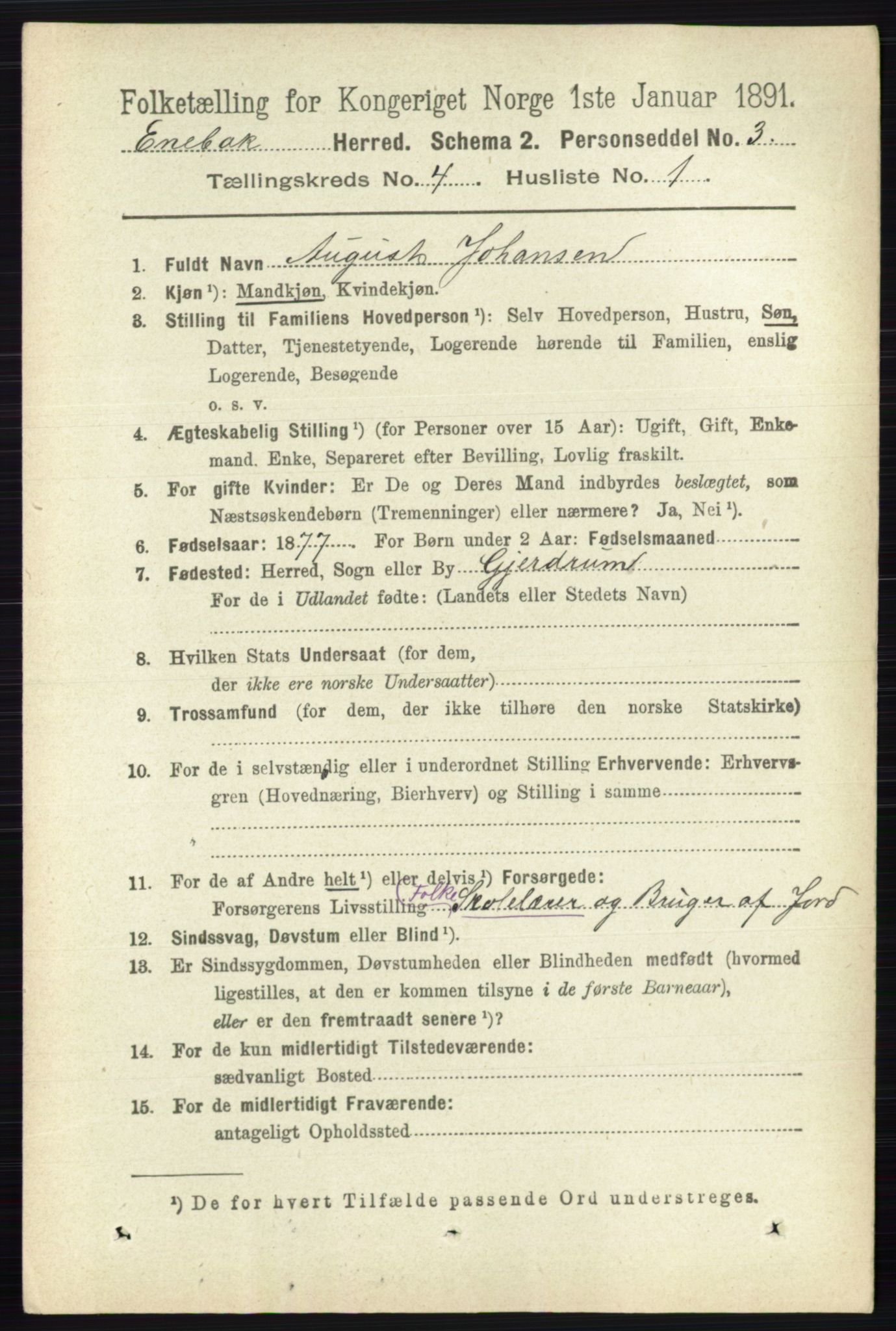 RA, 1891 census for 0229 Enebakk, 1891, p. 1477