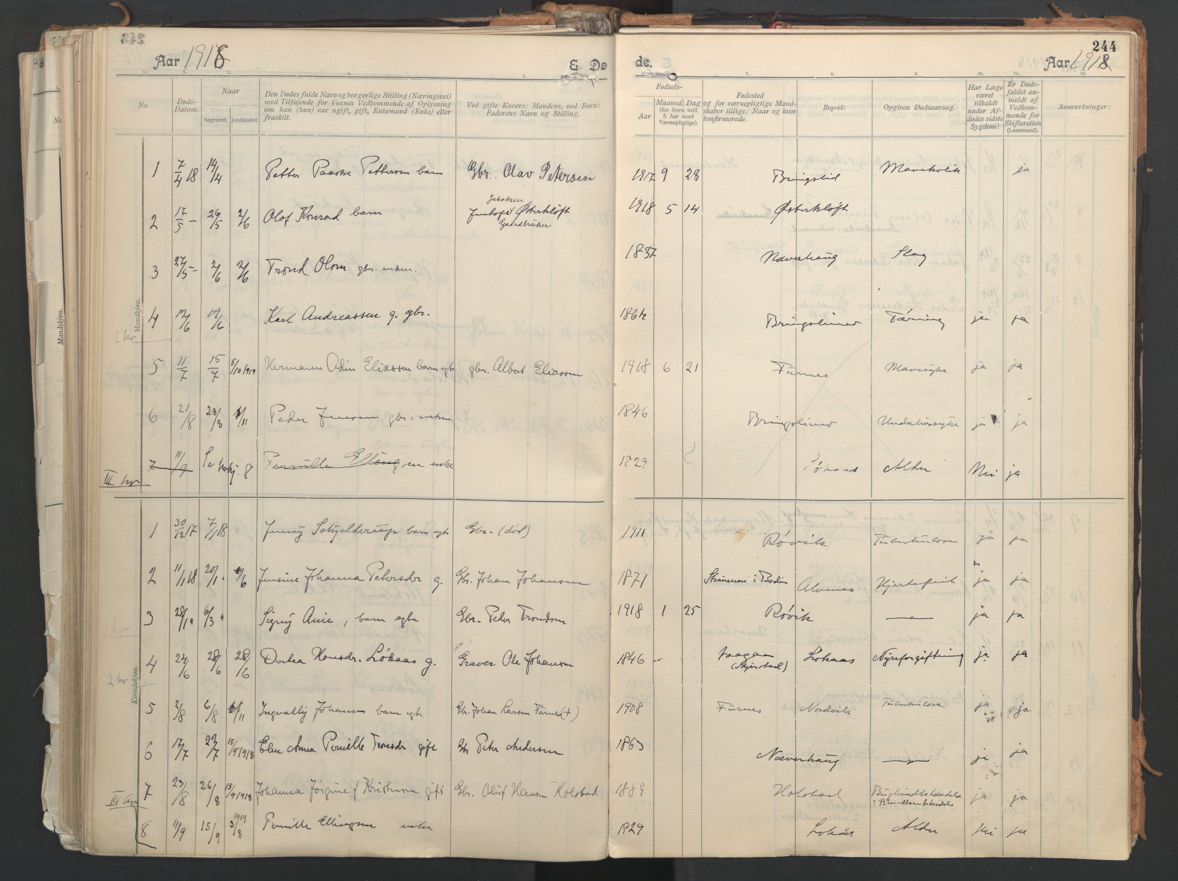 Ministerialprotokoller, klokkerbøker og fødselsregistre - Nordland, AV/SAT-A-1459/851/L0724: Parish register (official) no. 851A01, 1901-1922, p. 244