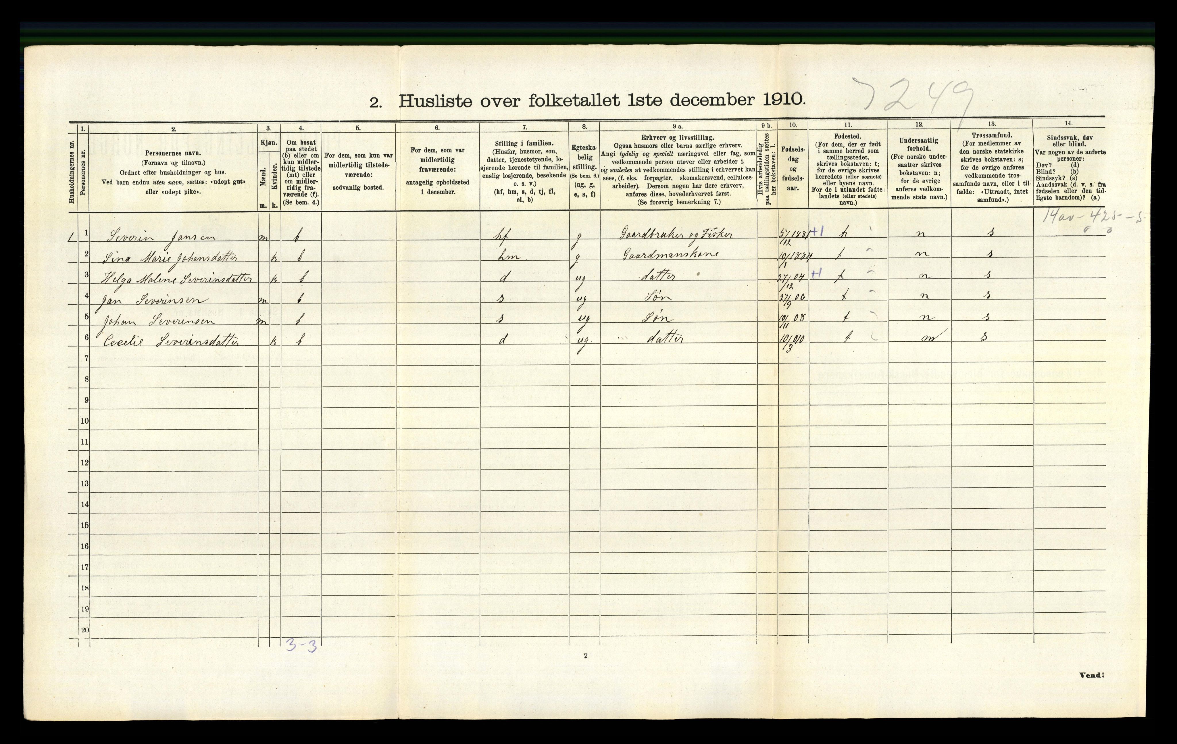 RA, 1910 census for Valestrand, 1910, p. 313