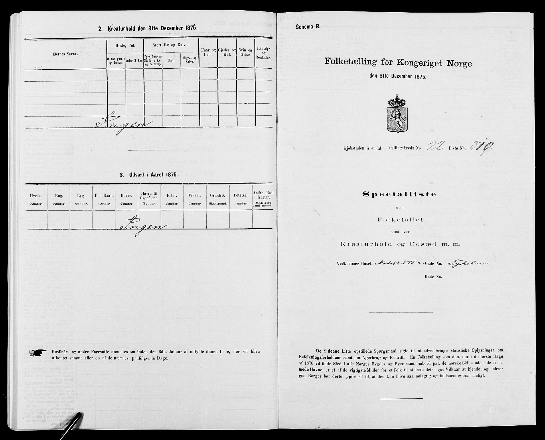 SAK, 1875 census for 0903P Arendal, 1875, p. 719