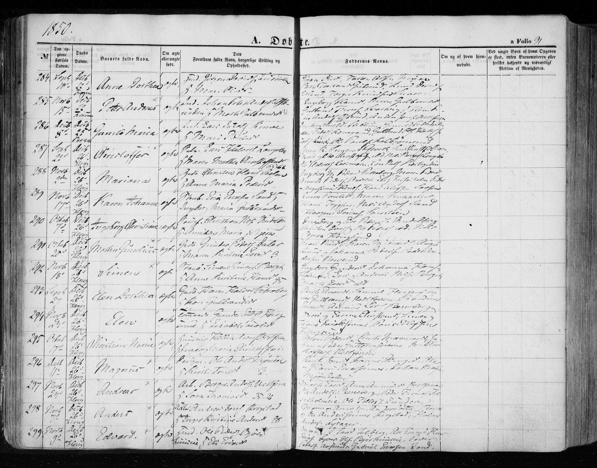 Eiker kirkebøker, AV/SAKO-A-4/F/Fa/L0014: Parish register (official) no. I 14, 1846-1854, p. 91