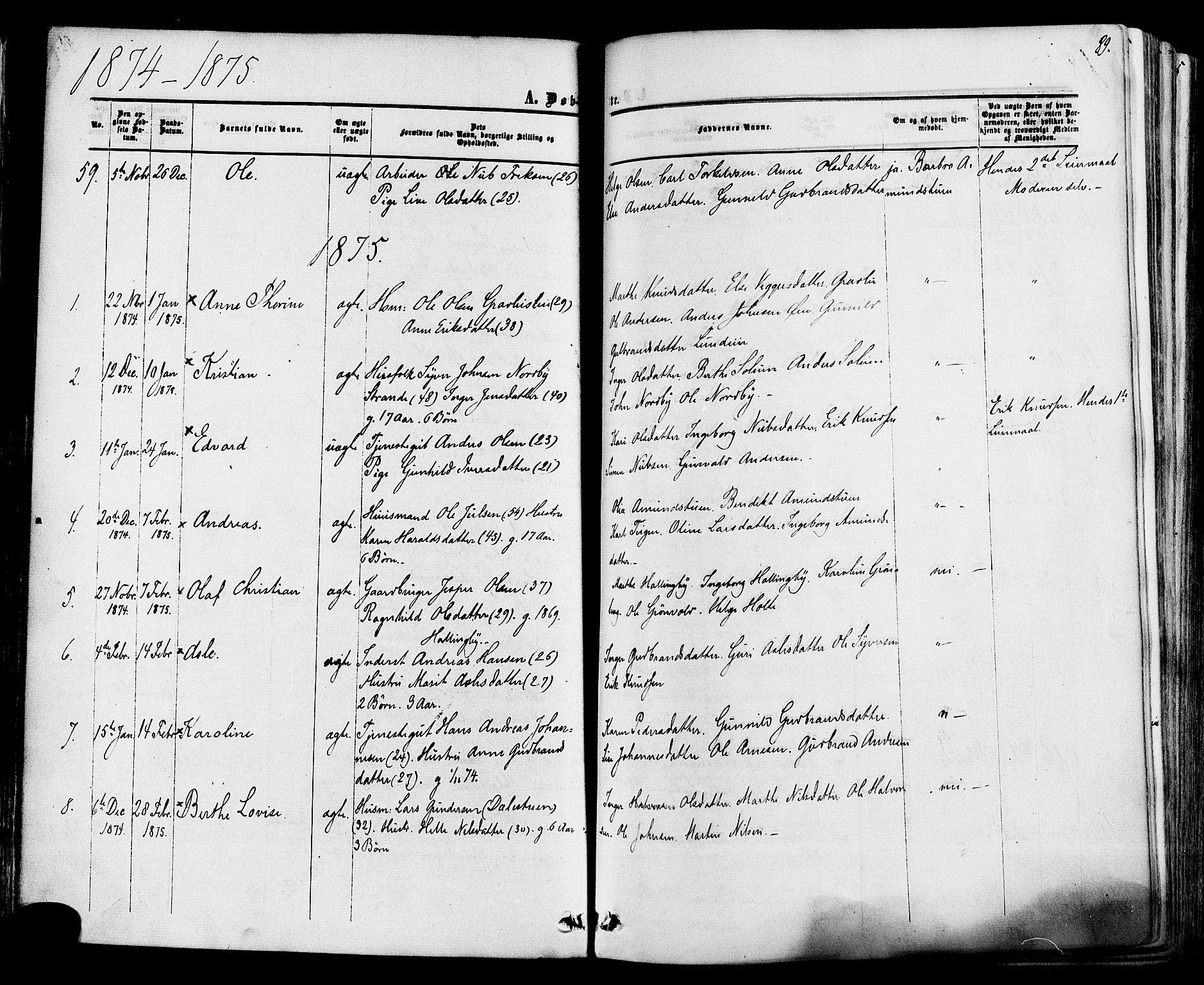 Ådal kirkebøker, SAKO/A-248/F/Fa/L0001: Parish register (official) no. I 1, 1857-1883, p. 89