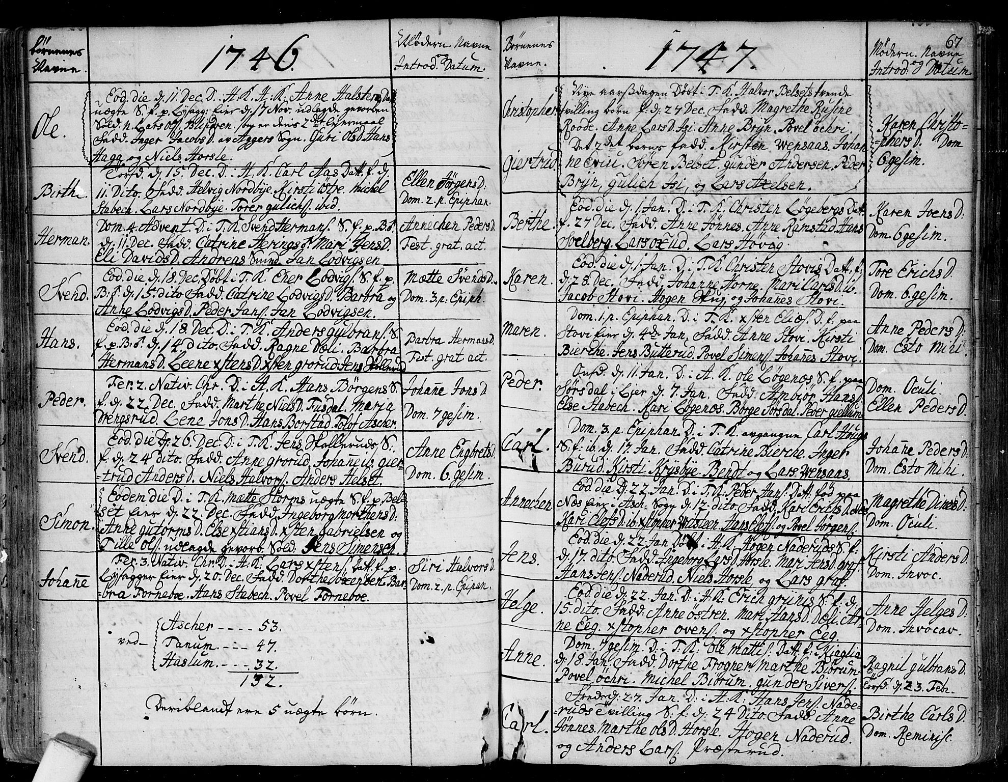 Asker prestekontor Kirkebøker, SAO/A-10256a/F/Fa/L0002: Parish register (official) no. I 2, 1733-1766, p. 67