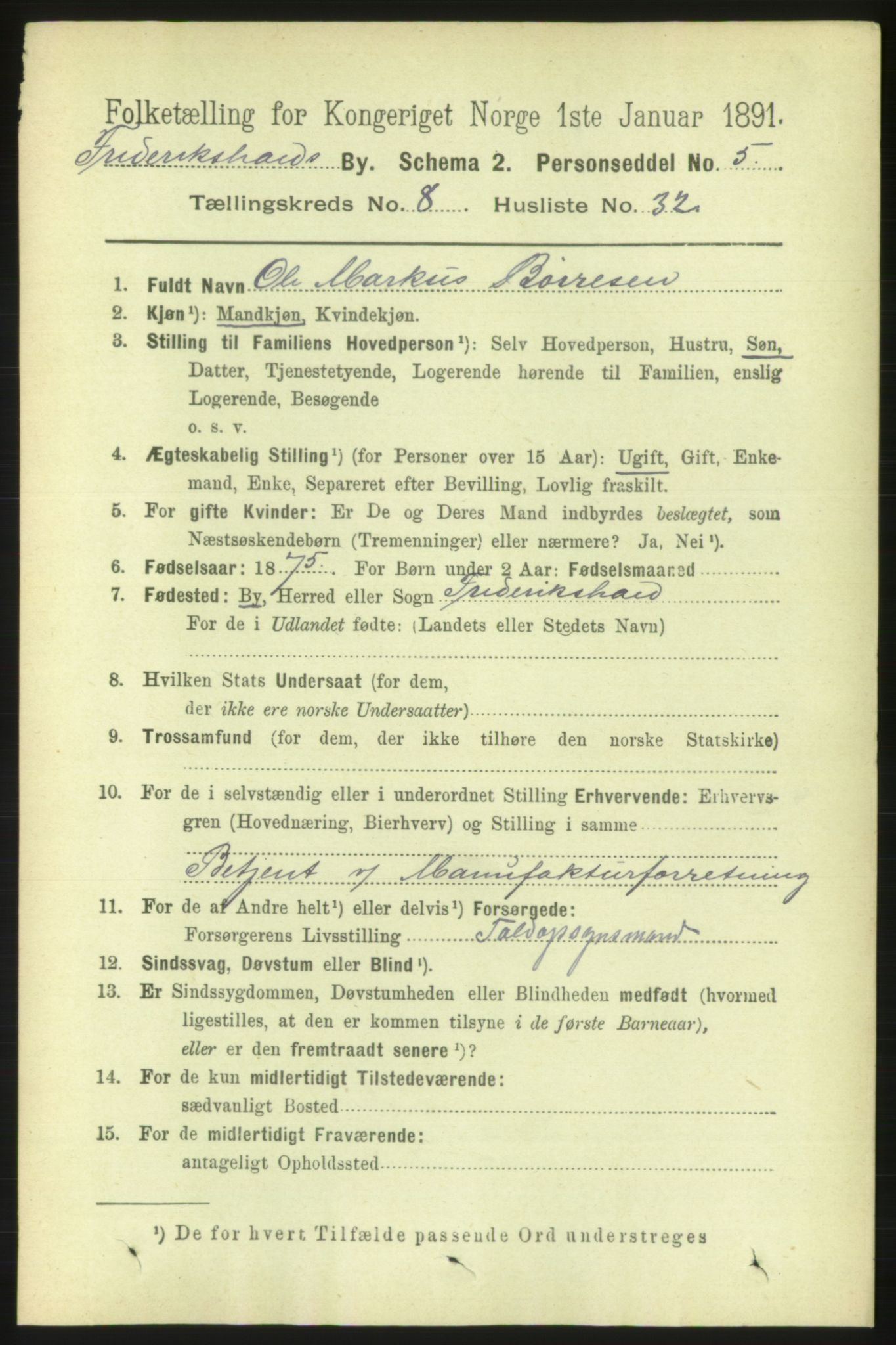 RA, 1891 census for 0101 Fredrikshald, 1891, p. 5876