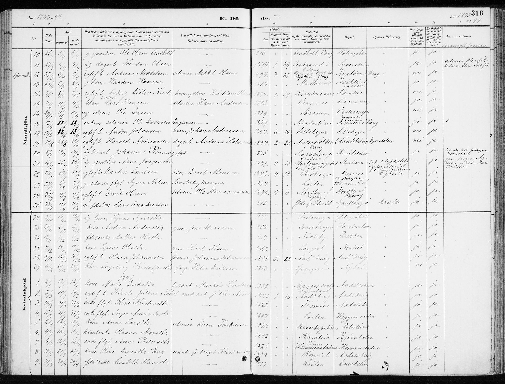 Løten prestekontor, SAH/PREST-022/K/Ka/L0010: Parish register (official) no. 10, 1892-1907, p. 316