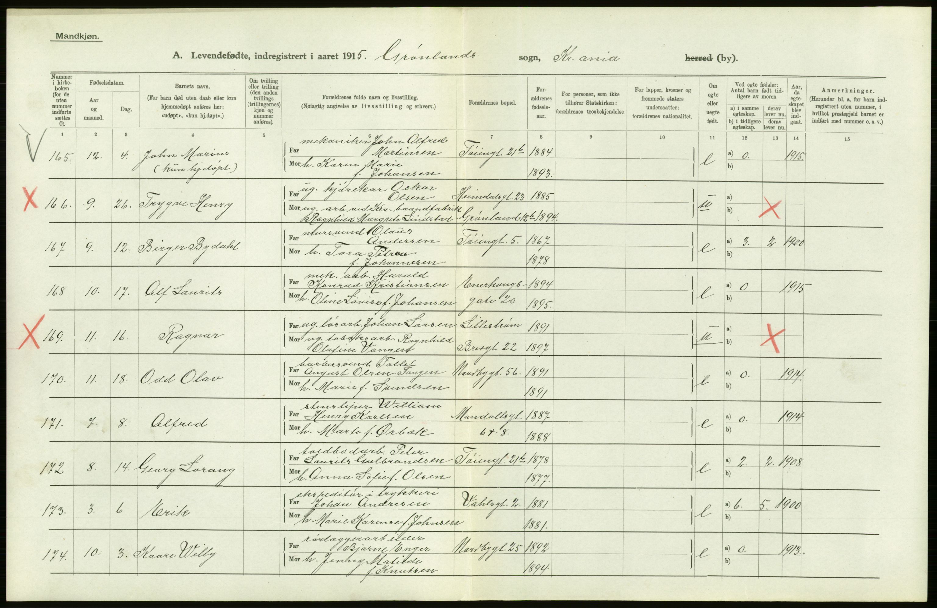 Statistisk sentralbyrå, Sosiodemografiske emner, Befolkning, RA/S-2228/D/Df/Dfb/Dfbe/L0006: Kristiania: Levendefødte menn og kvinner., 1915, p. 682