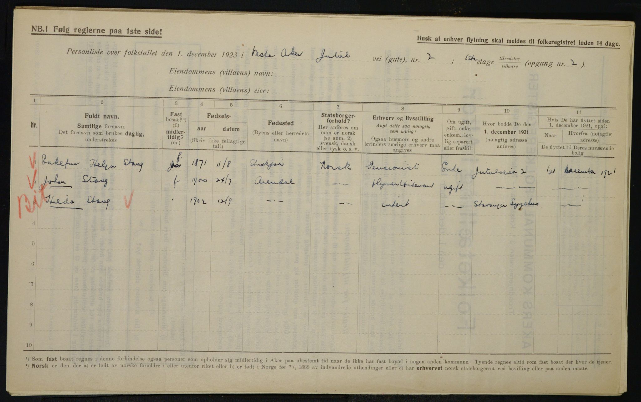 , Municipal Census 1923 for Aker, 1923, p. 21040