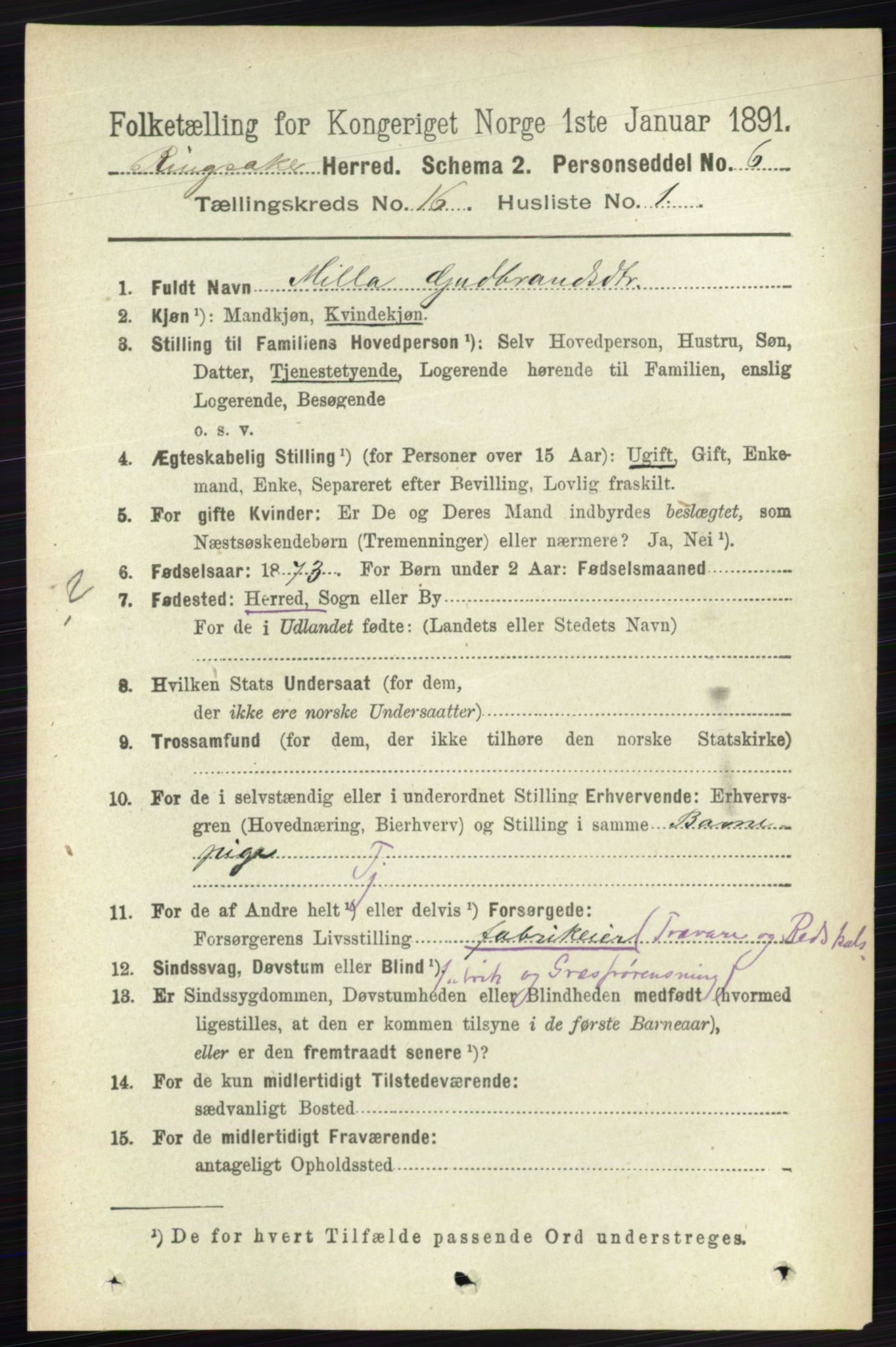 RA, 1891 census for 0412 Ringsaker, 1891, p. 9088